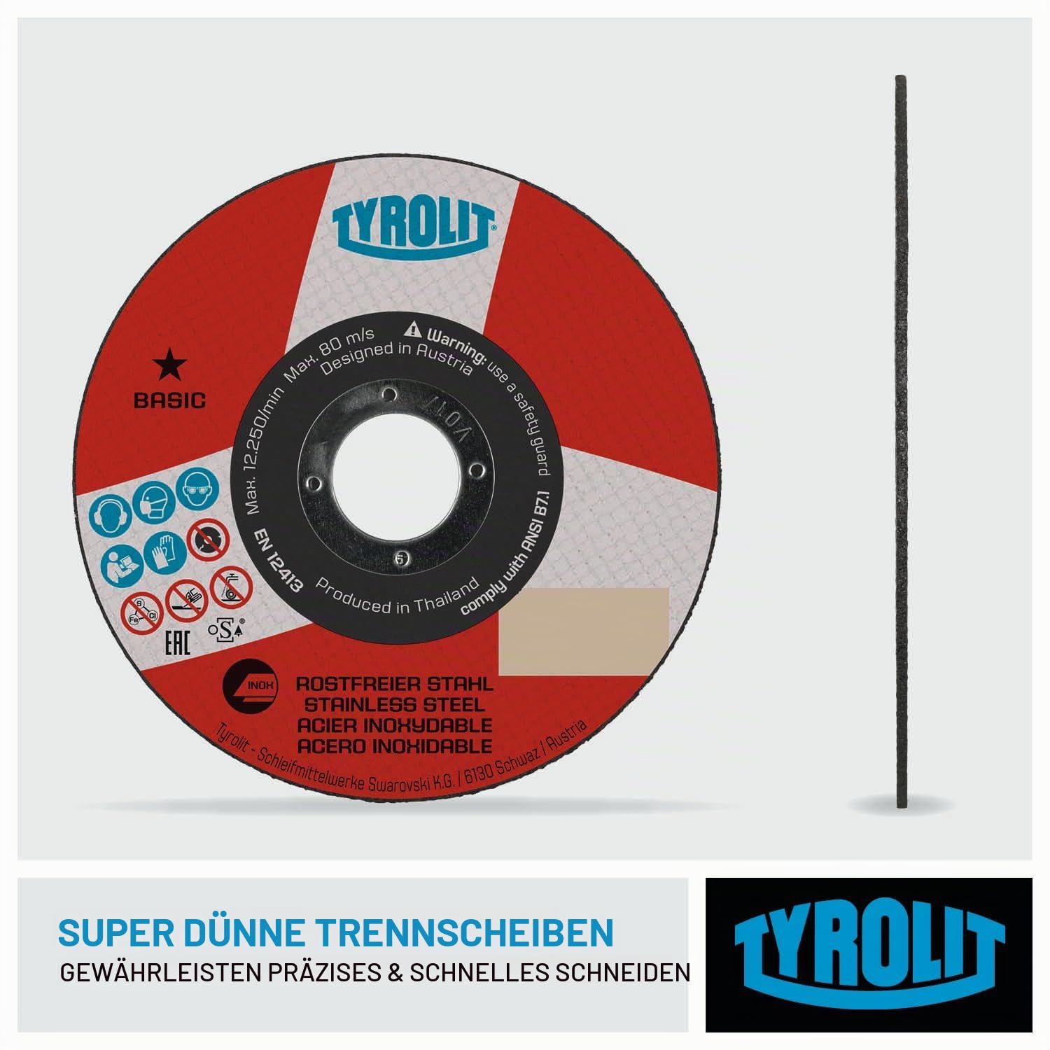 Tyrolit Superdünne Trennscheiben für Edelstahl, 125 x 1,0 x 22,23 mm, 25 Stück