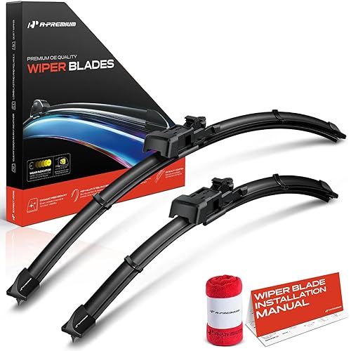 A-Premium Pack of 2 Windshield Wiper Blades with Wear Indicator & Towel - Compatible with Chevrolet Spark, Bolt EUV & Ram Promaster City Cargo Van - 24" and 16", TLP Connector, Left and Right