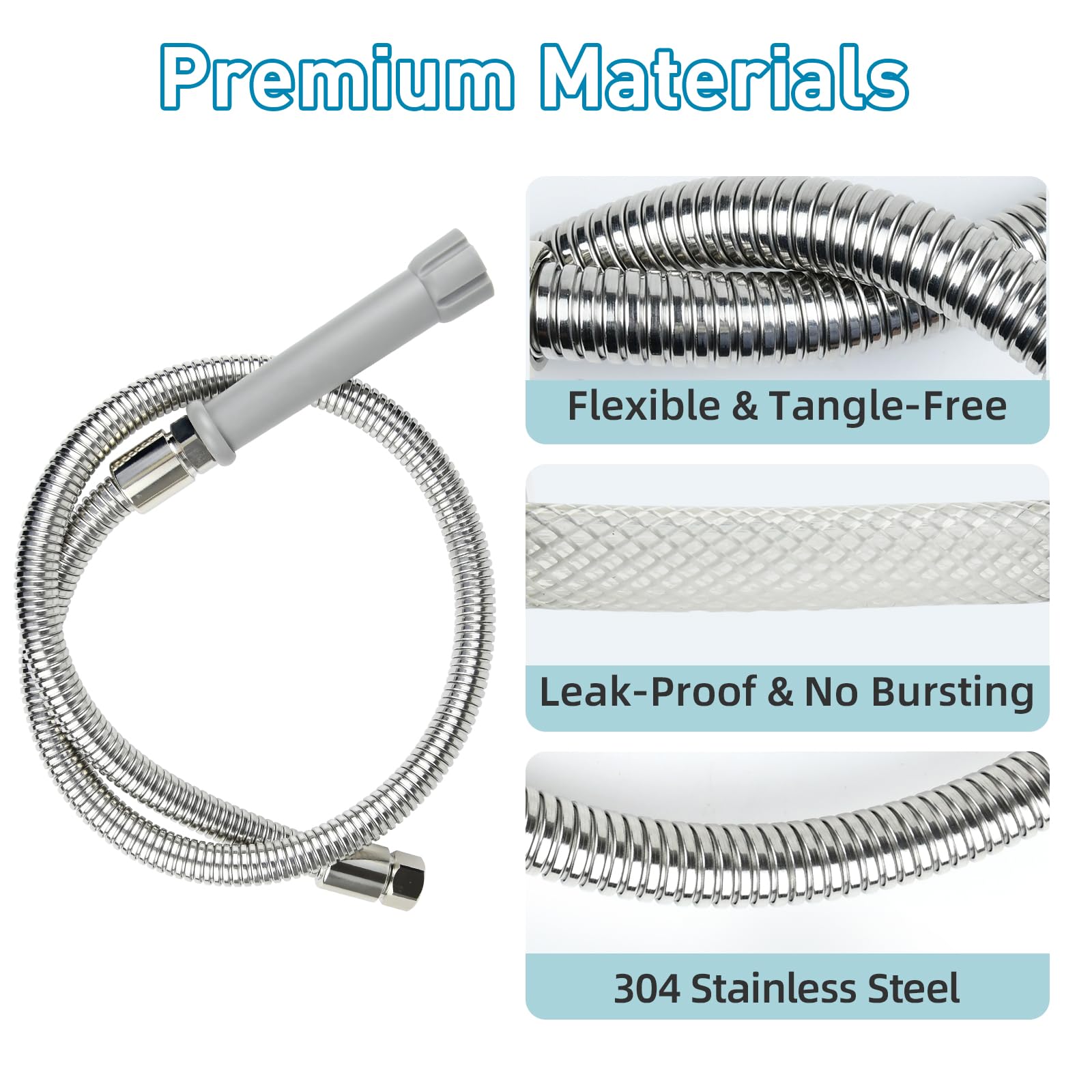 Manguera de preenjuague de repuesto B-0044-H, manguera flexible de acero inoxidable de 44 pulgadas con mango resistente al calor para accesorios de grifo de cocina
