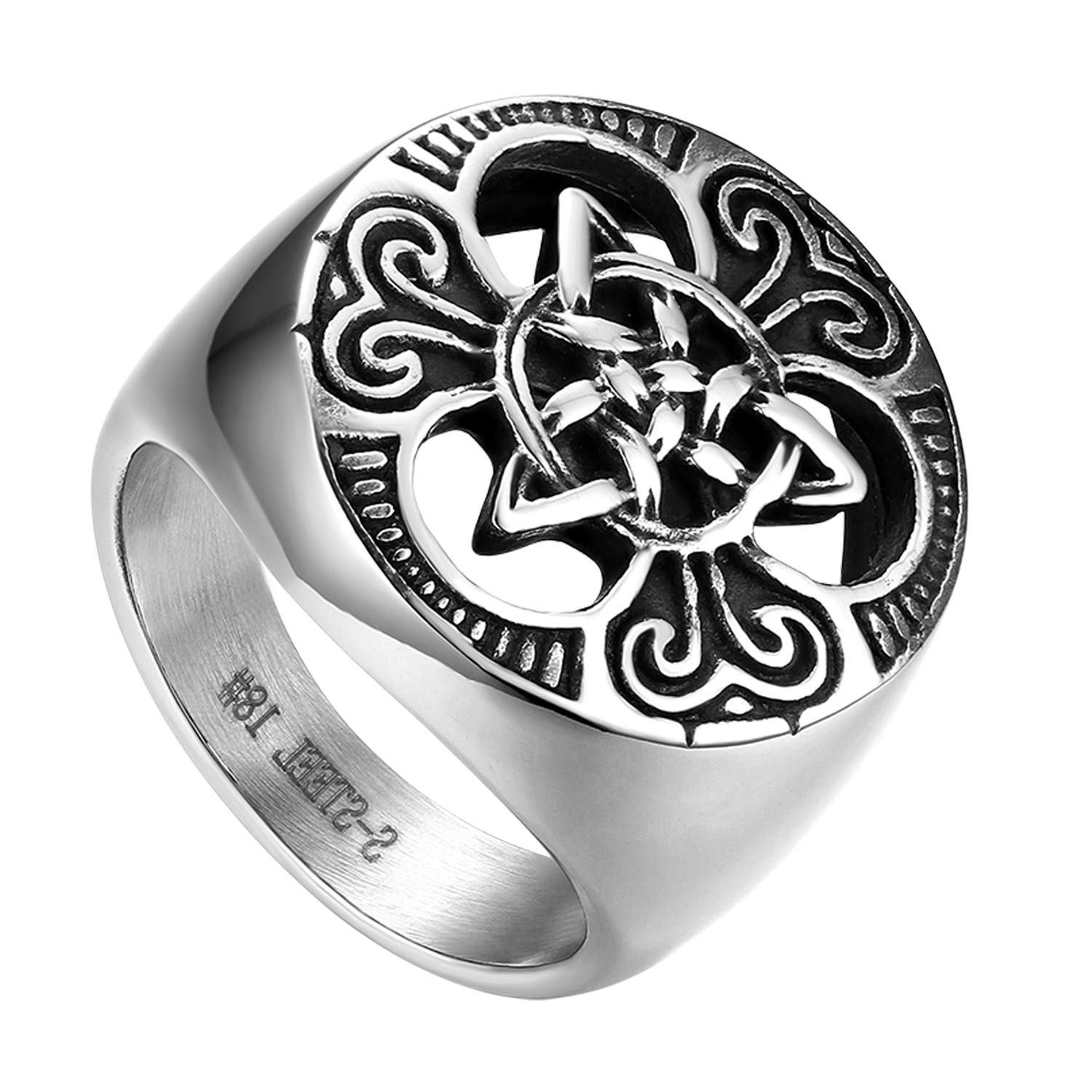 Flongo Anillo de Compromiso para Hombre, Anillo de Sello Grande Celta celtico Anillo de Nudo irlandés, Amuleto Anillo de Acero Inoxidable
