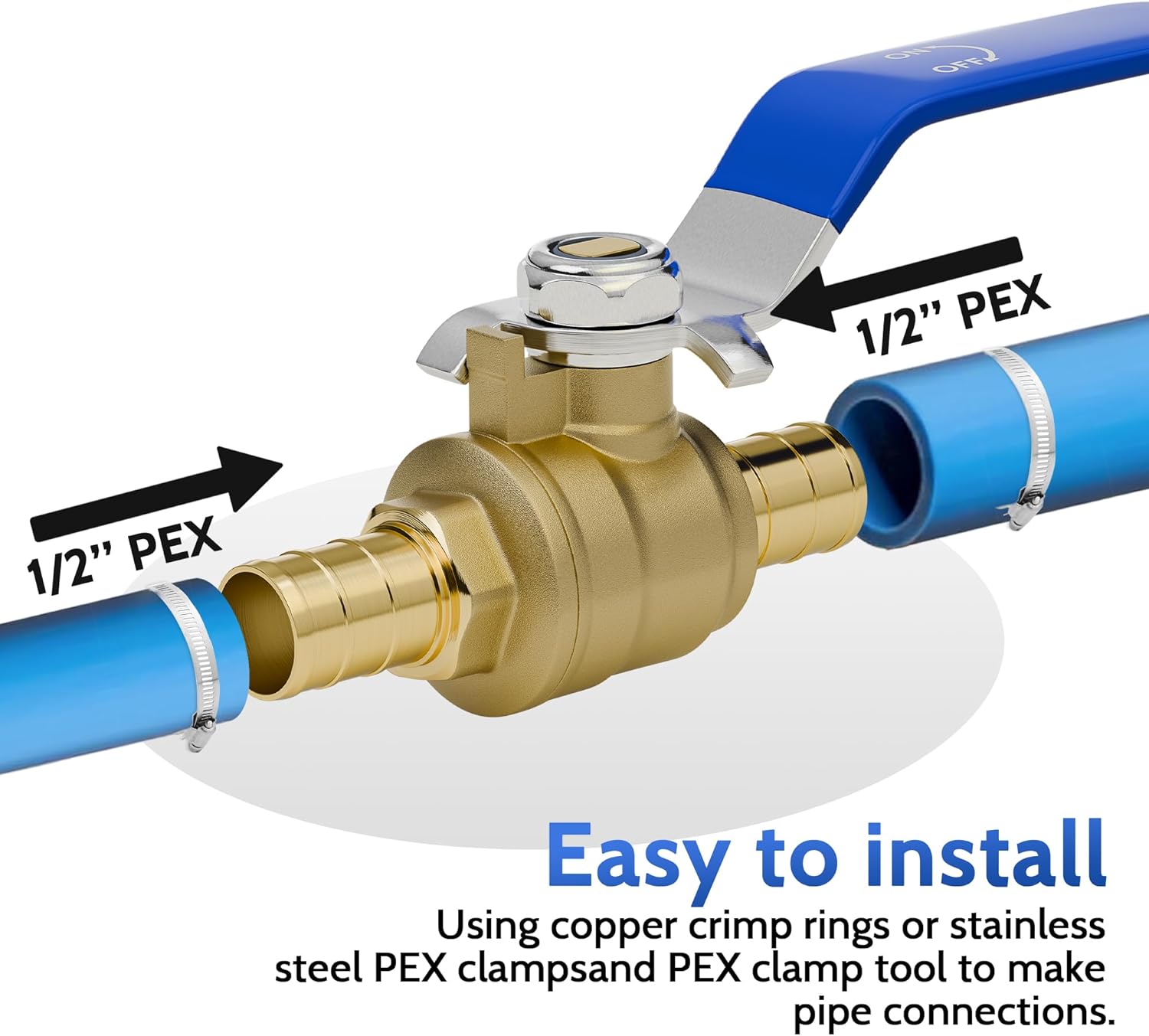 1/2 Inch X 1/2 Inch Pex Brass Ball Valve 10 Pack,1/2"x1/2" Shut Off Valve For Hot and Cold Water, Pex Fittings,UPC Certified,Solid Brss,10Pack