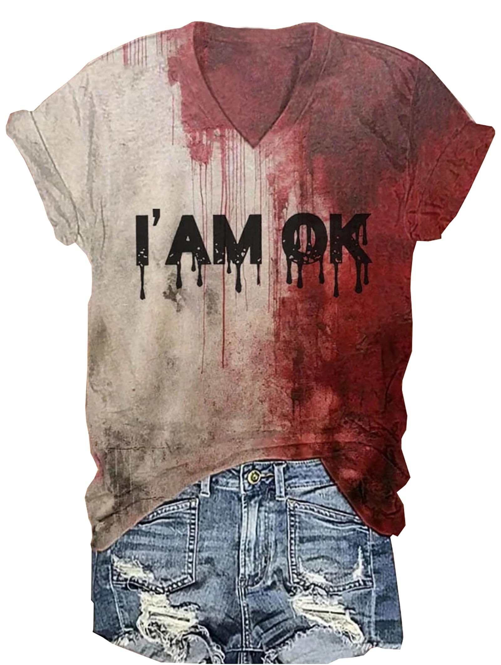 Halloween Bloody Shirt for Women Blood Splatter Horror T-Shirts Halloween Blood Stain Horror Movie Graphic Tees Tops