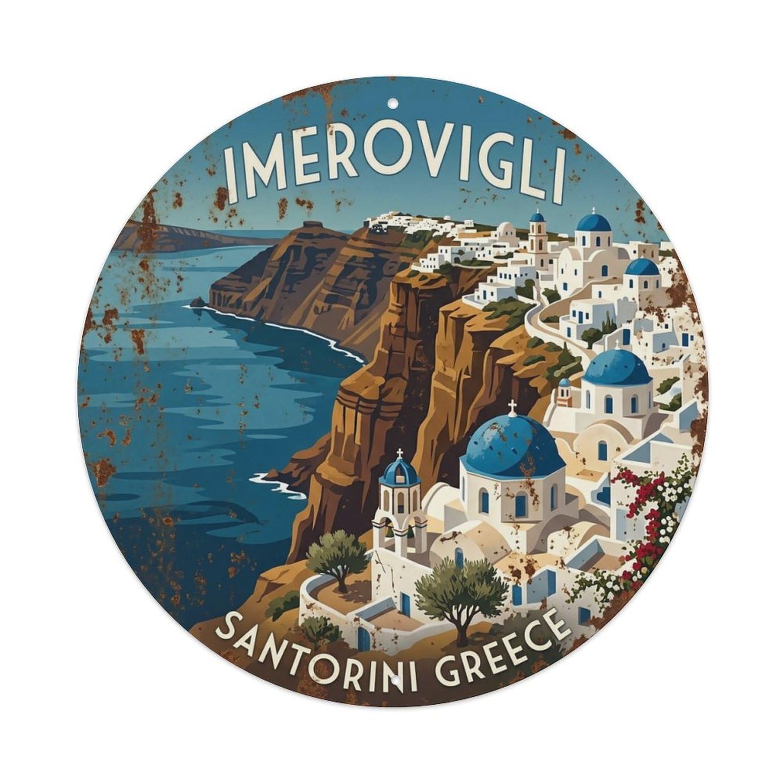 Vintage Travel Imerovigli Santorini Cliff Metal Tin Sign