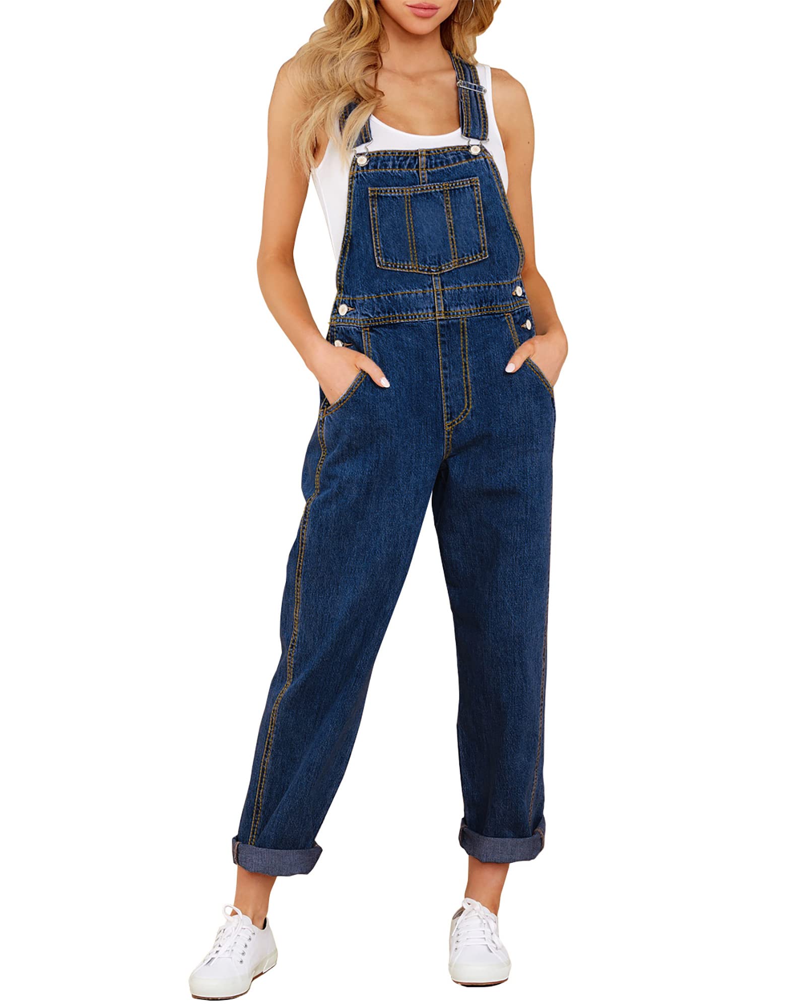 Roskiky - Salopette décontractée en denim extensible pour femme - Salopette en jean avec poches