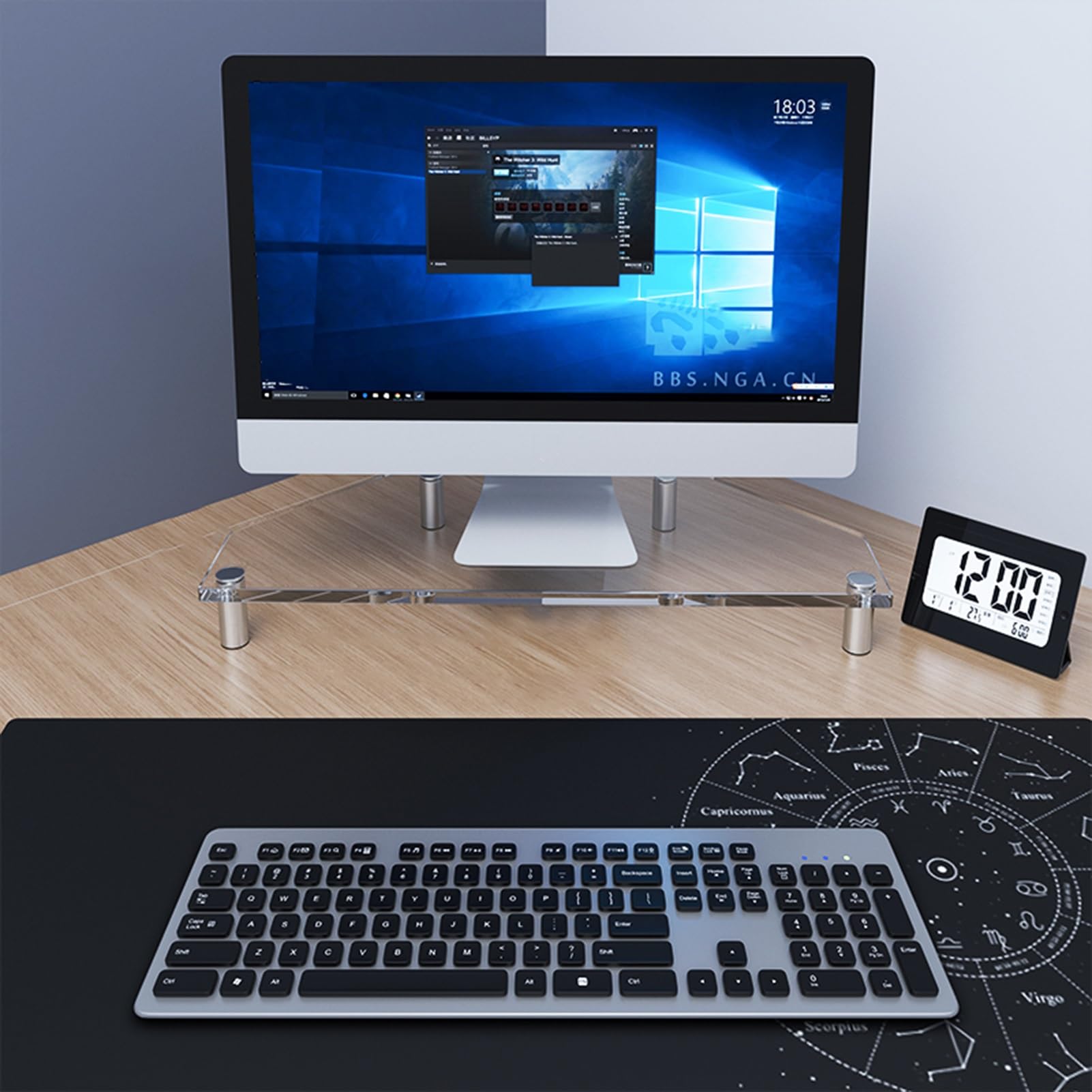 Narożny Stojak na Monitor Przezroczysty, Narożny Stojak na Monitor do Komputera, Akryl, Uchwyt na Laptopa do Organizera na Biurko, Ergonomiczna Podstawka do Ekranu Komputera z Podkładkami Antypoślizgo