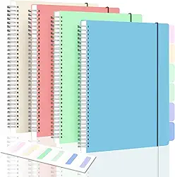 Caderno de papel quadriculado, caderno espiral de 21,5 cm x 28 cm, caderno quadriculado A4, caderno de grade gráfica de 5 mm para matemática, laboratório, engenharia, escola, 24 abas de índice, pacote de caderno pastel sortido