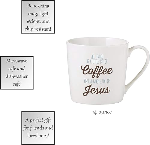 Miniatura 2 de Faithworks Creative Brands - Taza inspiradora de porcelana blanca para café, 14 onzas, Jesús y café