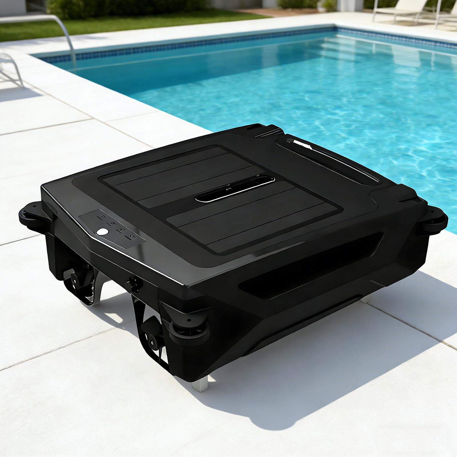Solar Powered Automatic Robotic Pool Surface Skimmer Cleaner with 24/7 Continuous Cleaning Battery Power and Re-Engineered Twin Salt Chlorine Tolerant Motors