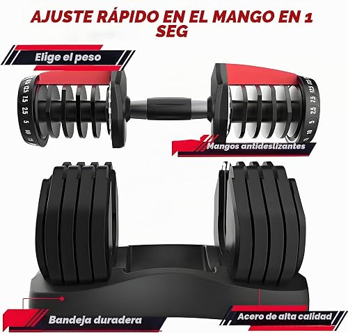 HAKENO 2 mancuernas ajustables de 24 kg/40 kg, juego de mancuernas 15 en 1 ajustables que ahorran espacio, entrenamiento de fuerza y entrenamiento en casa, pesas variables, ahorro de espacio (24-40 kg - 3