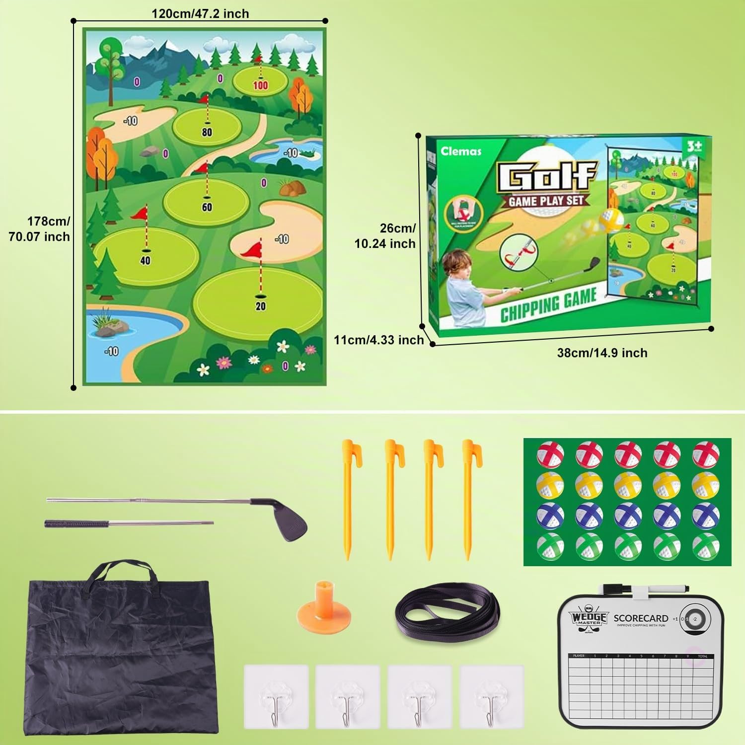 Golf-Chipping-Spiel mit Golf-Schlagmatte,Golf-Trainingsmatte, Schläger,Anzeigetafel,Zielen mit Übungs-Chipping-Matten-Kits,Golf-Zubehör für drinnen und draußen für den Garten der Erwachsenenfamilie