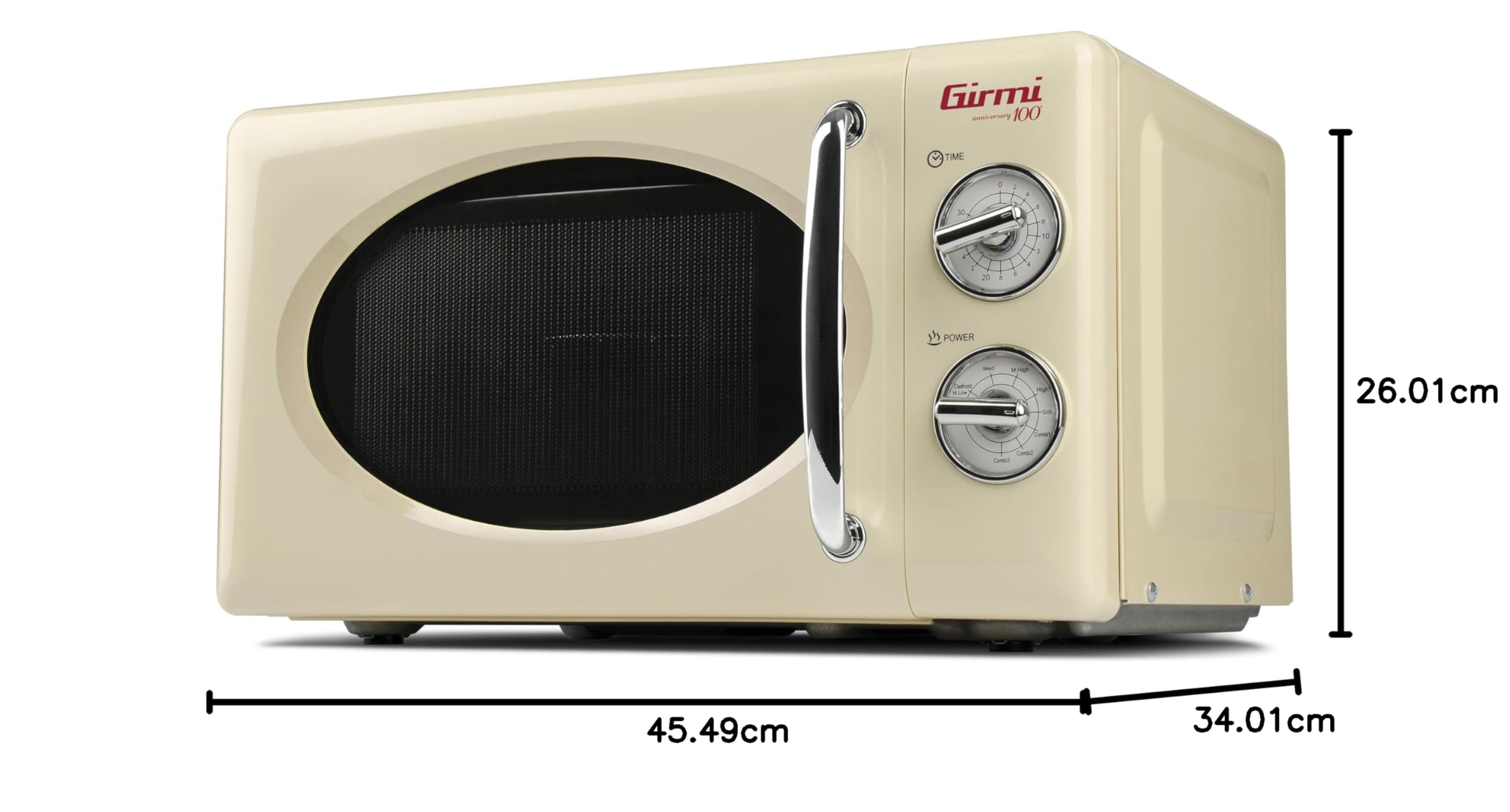 Girmi FM21 Forno Microonde Combinato Vintage Design, 20 Lt, 700+800W, Cottura combinata, Timer, Funzione Grill, Timer 30 minuti, Funzione scongelamento, Crema