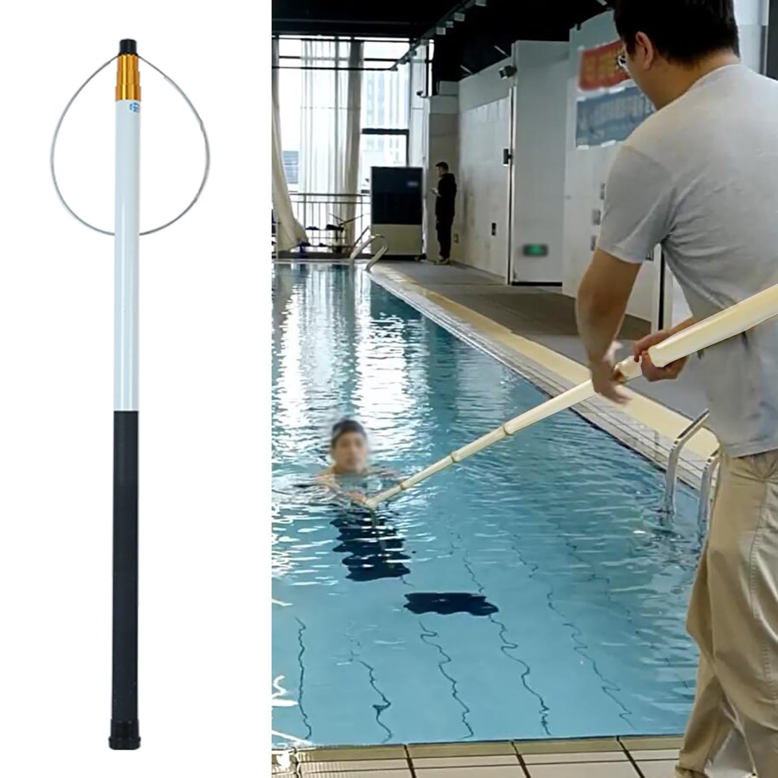 GHHVFEC Telescopic Pool Safety Hook for Emergency Rescue - Fiberglass Swimming Pool Pole with Non-Slip Handle for Water Parks and Beaches