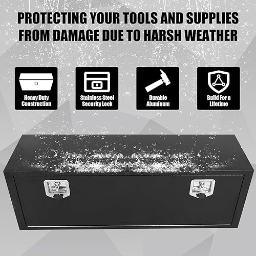 Miniatura 4 de Confote Caja de herramientas de acero negro con cerradura de mango en T, organizador de almacenamiento de camión resistente, impermeable, 48 x 14 x