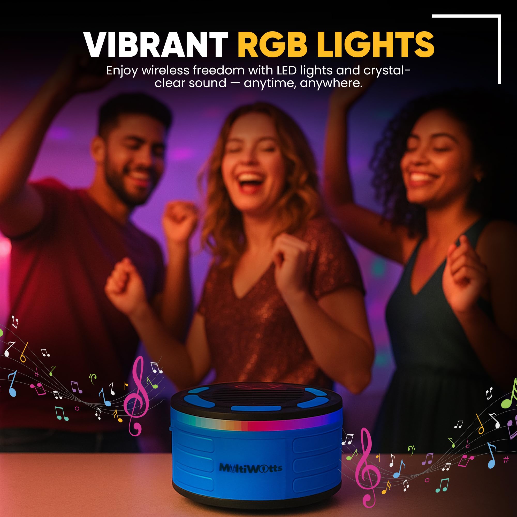 Altoparlante Bluetooth portatile impermeabile con aspirazione, moschettone, supporto per bici, cavo da 2 m, luci LED, TWS, orologio Digi, IP67, 12 ore di riproduzione, suono stereo, doccia