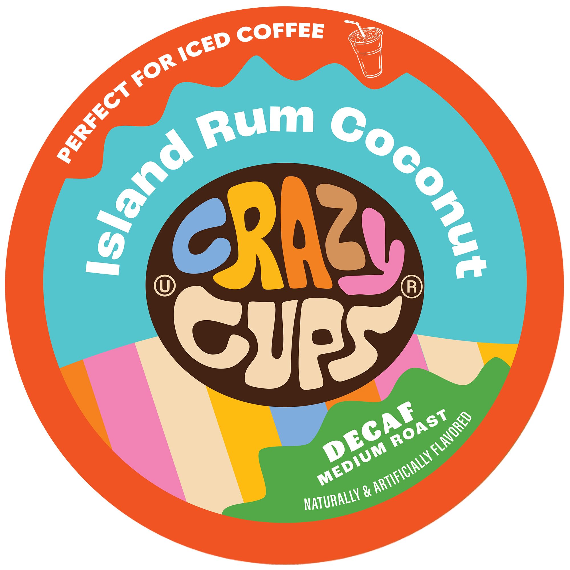 Decaf Flavored Coffee Pods, Decaffeinated Island Rum Coconut Single Serve Coffee Cups for K Cup Keurig Machines, Brew Hot or Iced, 22 Count