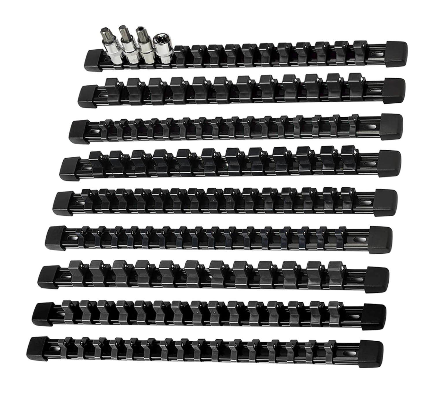AMM 9-Piece Socket Organizer, 1/2 inch, 3/8 inch and 1/4 inch Drive ABS Tools-Black Socket Holder,Heavy Duty Socket Racks, Premium Quality Socket Clip