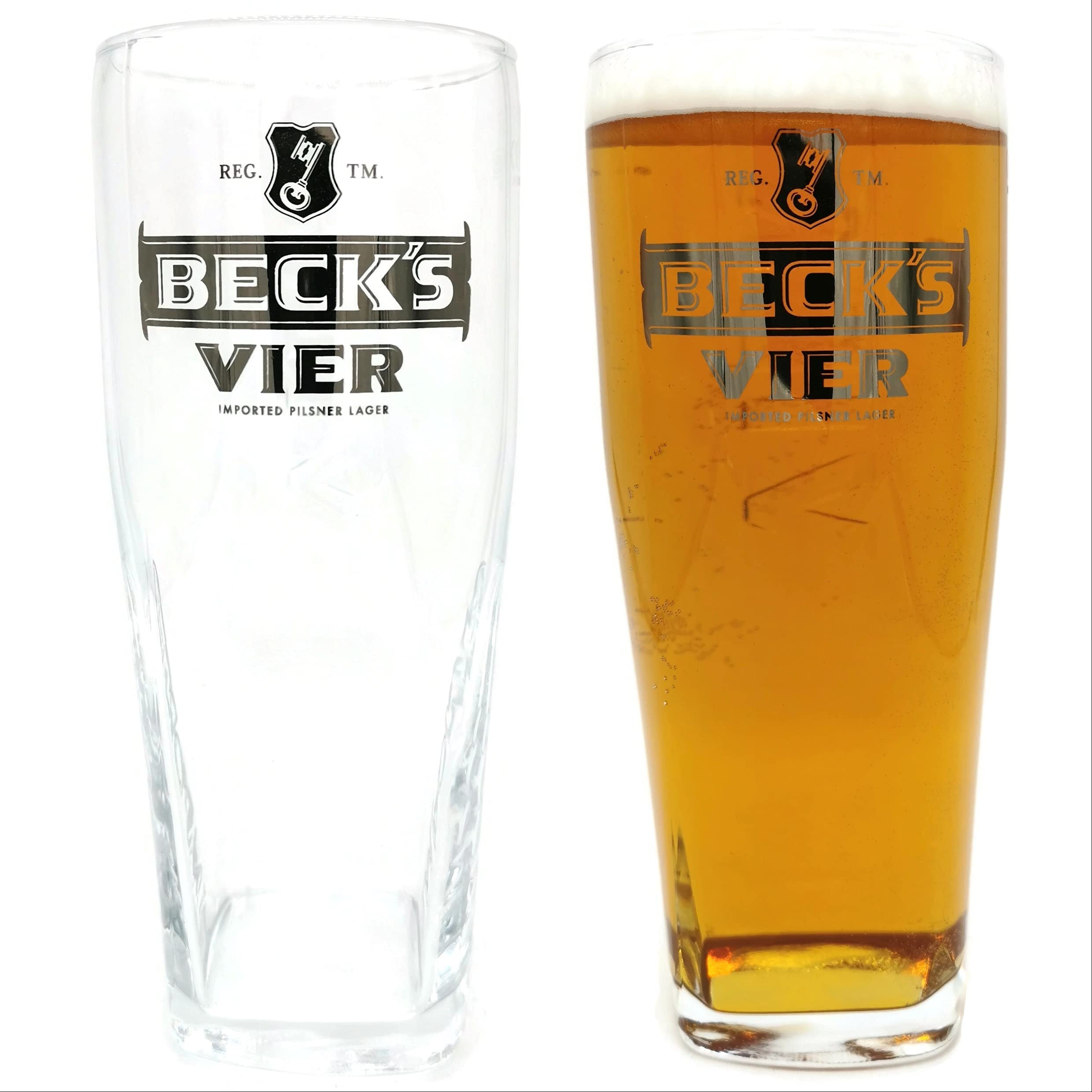 2 x Beck's Vier Import Pint Glass Embossed (2 Glasses)