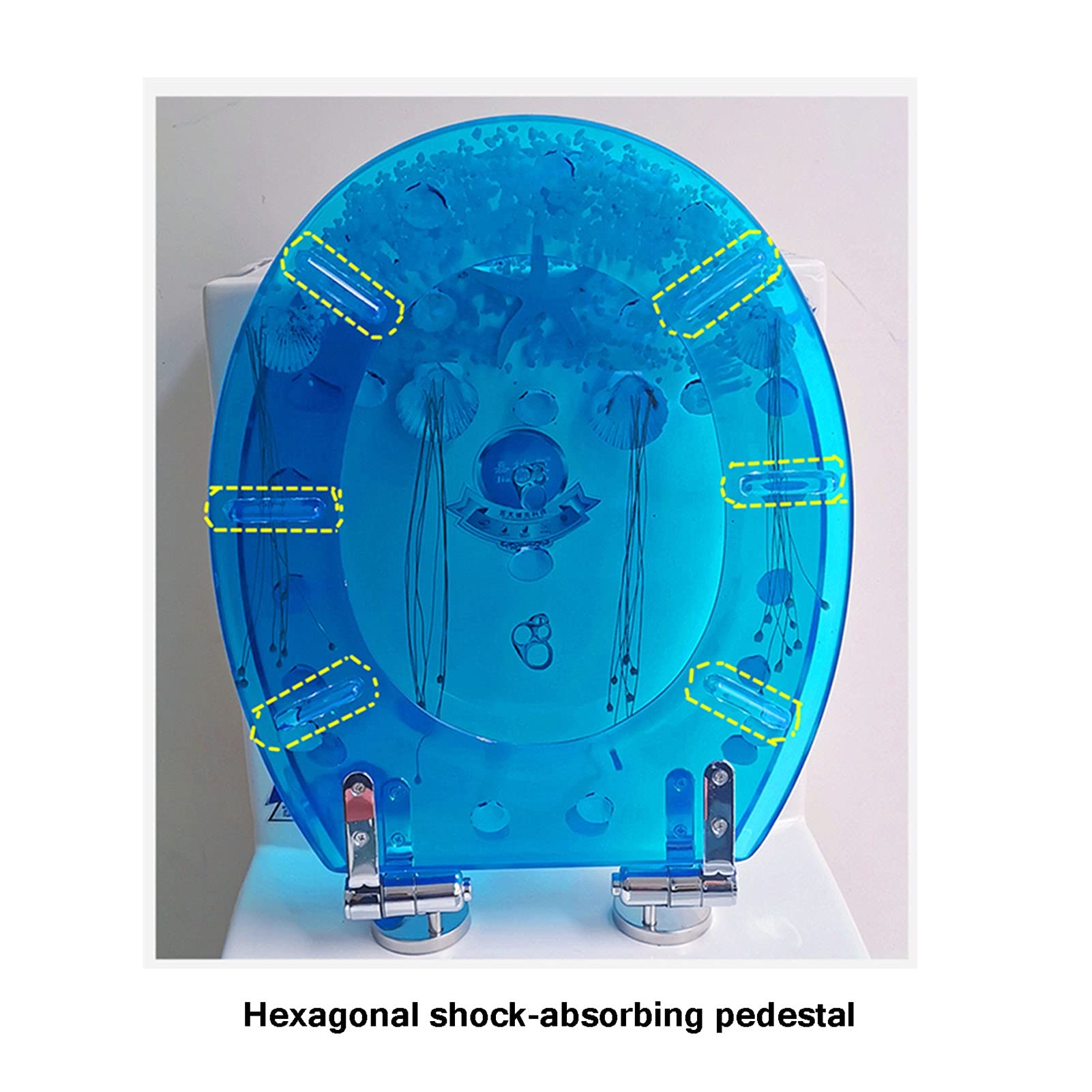 Sedile per Adulti E per Bambini in Resina, Sedile 3D Oceano, Sedile Oceano 3D, con Cerniera Regolabile in Acciaio Inox, per O/V/Toilette a Forma di U (Color : B)
