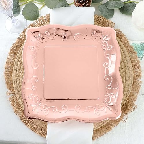 Miniatura 10 de Efavormart - Paquete de 25 platos cuadrados dorados de papel vintage de 11 pulgadas, platos desechables metálicos brillantes de cerámica en relieve