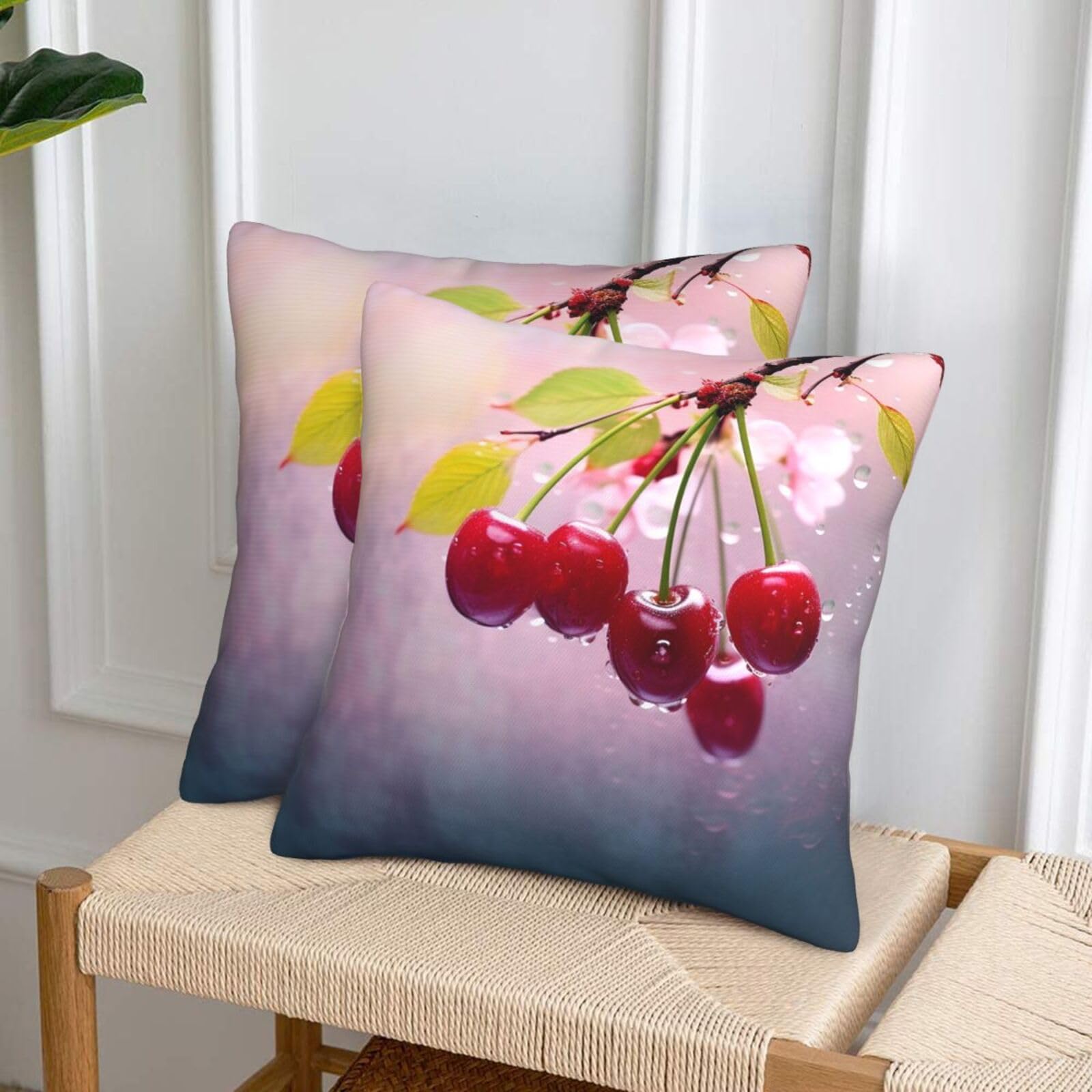 NONHAI Decorative Throw Pillow Covers Set of 2, 18"x18" Square Cushion Case Soft Comfy Cherry Throw Pillows for Couch Cushion Livingroom Farmhouse Home Decor Pillowcases