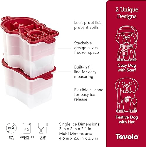 Miniatura 3 de Tovolo Molde para cubitos de hielo para perros, juego de 2 moldes de hielo en forma de esfera festiva para adultos, moldes grandes de fusión lenta