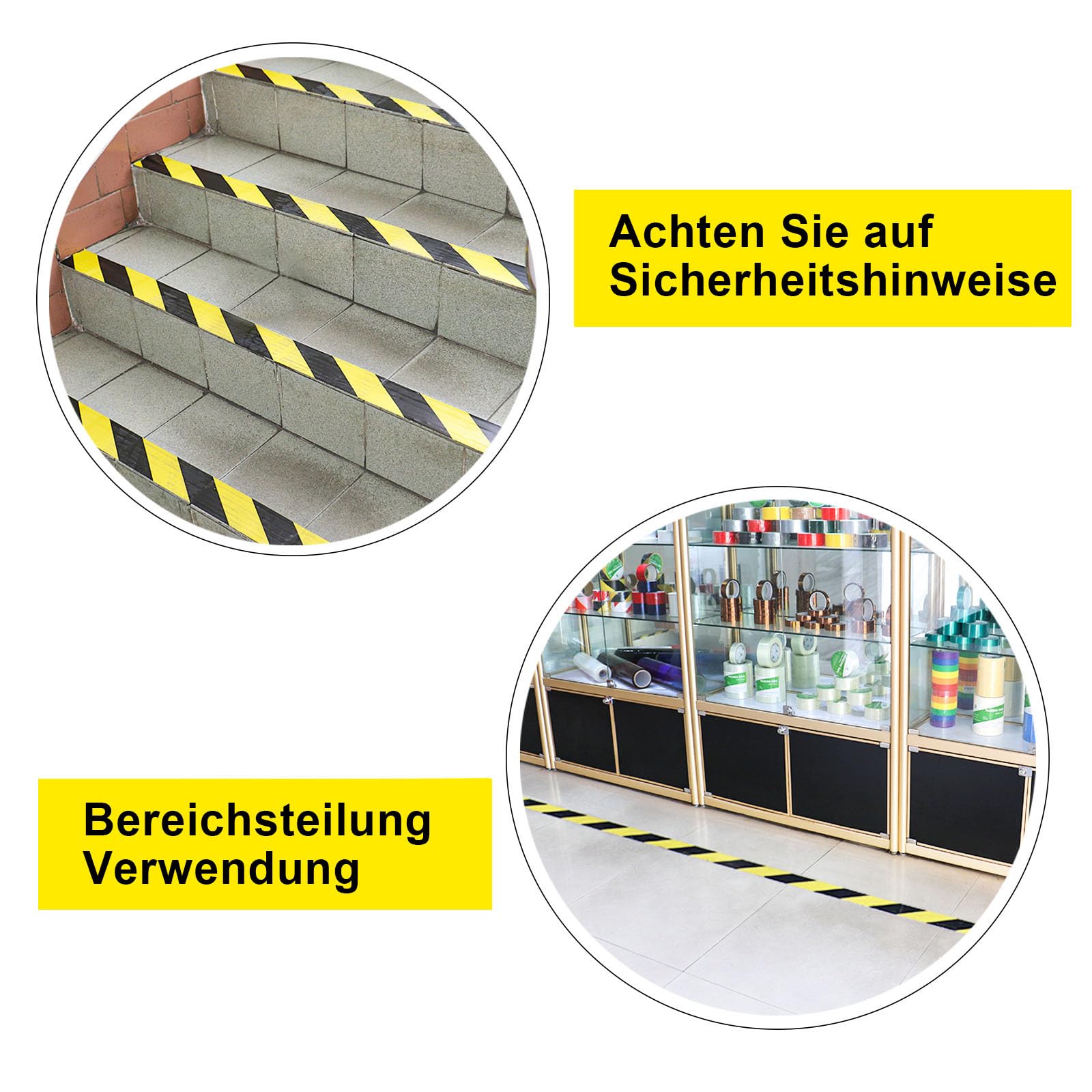 BOMEI PACK Ruban adhésif de signalisation jaune noir en PVC pour marquage au sol 120 mm x 33 m