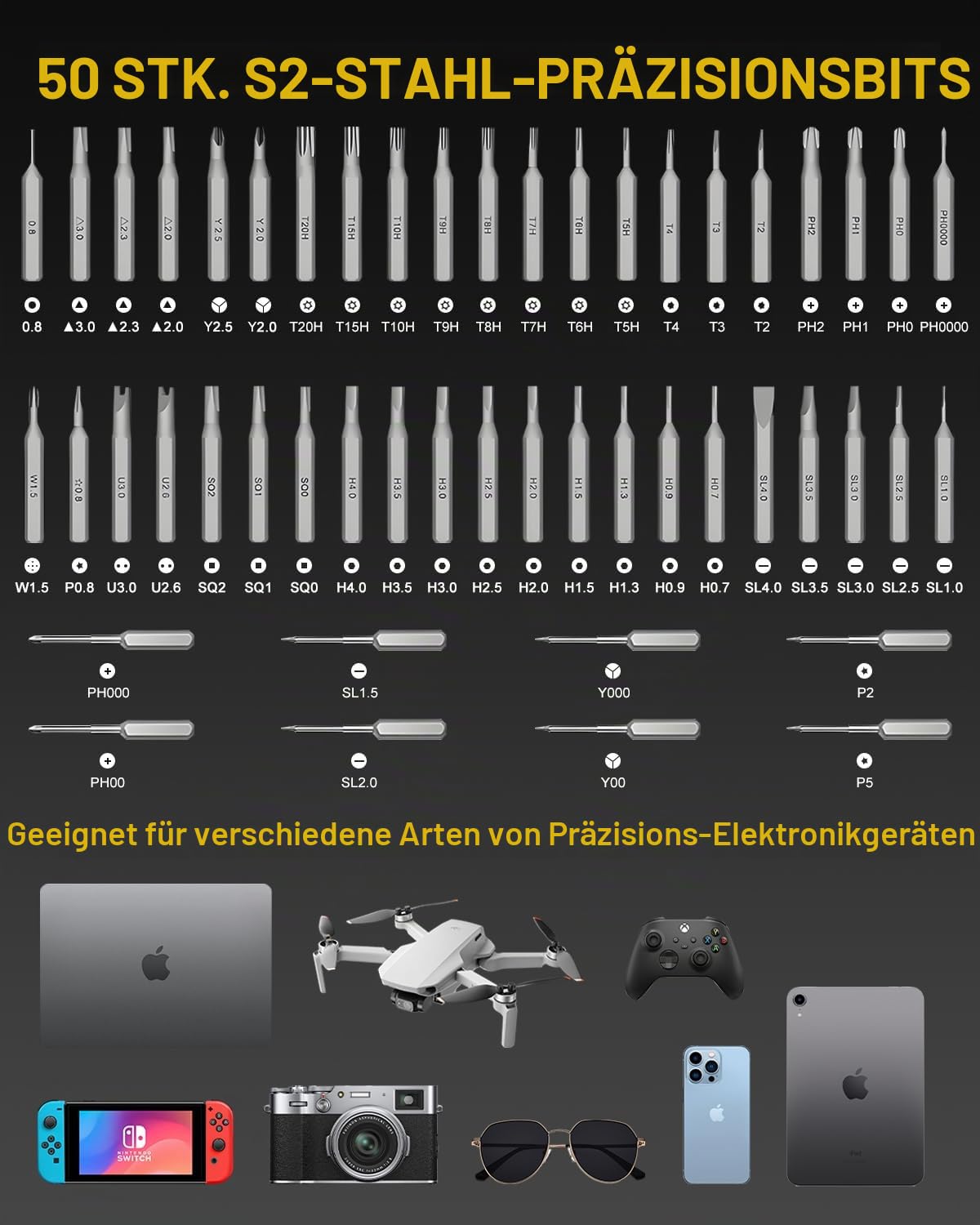 Mini Elektrisch Schraubendreher Set, 58 In 1 Feinmechaniker Werkzeug Set 200rpm mit 50 S2 Magnetischer Spitze/Motorschutz/3 Gänge Akku Schraubendreher, für Phone/Laptops/Watch/Camera