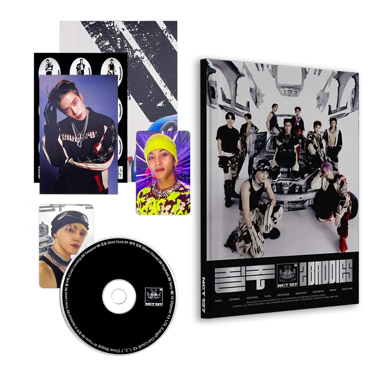 NCT127 - 4th Album [2 BADDIES] (Faster Ver.) Booklet + CD-R + Postcard + Sticker + Folding Poster + Photo Card + Photo Card(KR Ver.) + 2 Pin Button Badges + 4 Extra Photocards