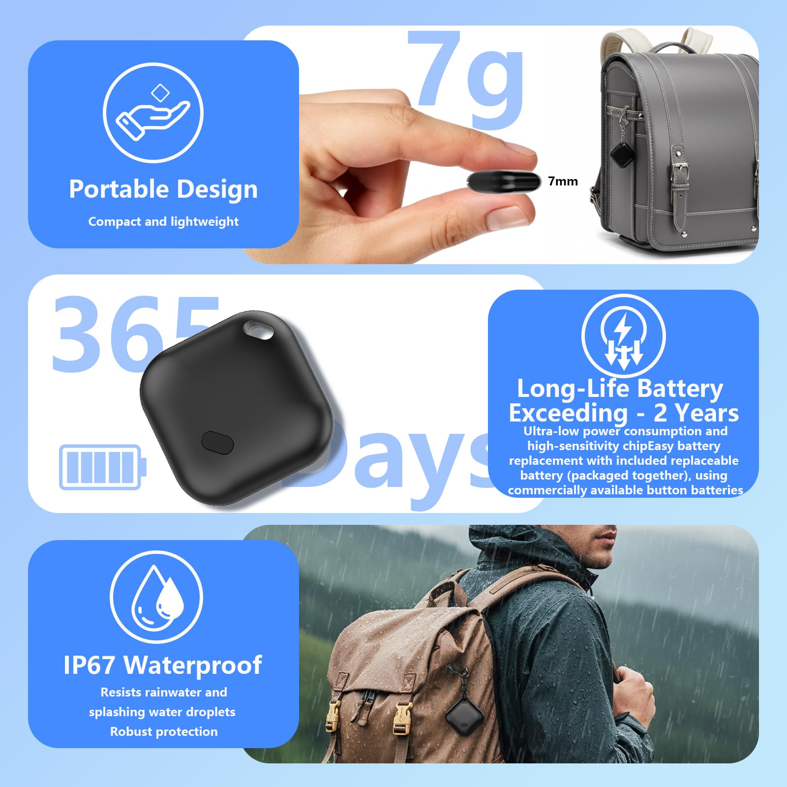Smart Traceur Tag Android&iOS avec iOS Find My et Google Find Hub, Lot de 2