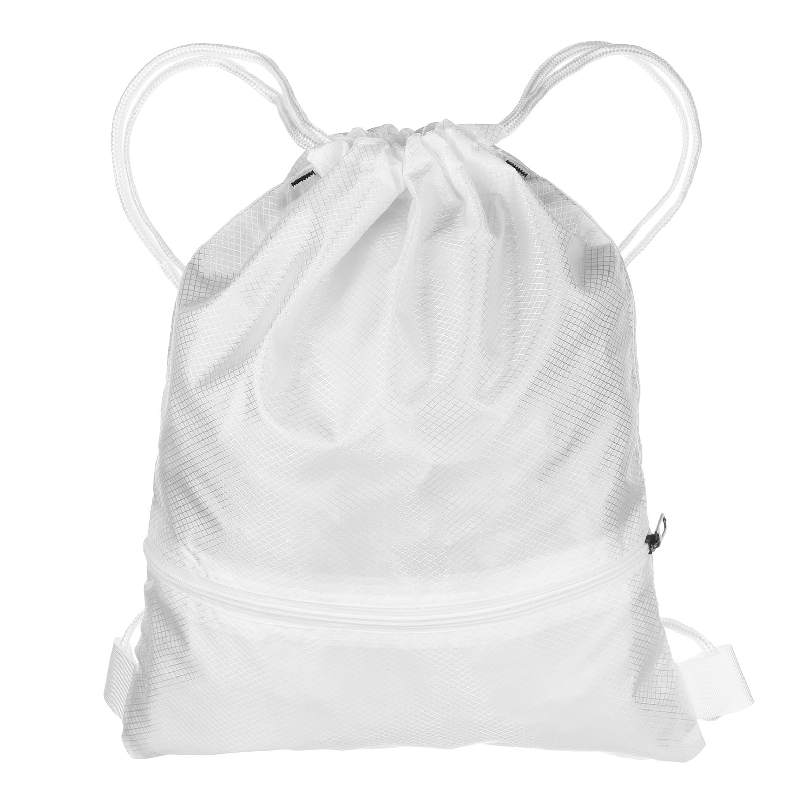 sourcing map Drawstring Backpack Bag 14.6" x 17.9" Oxford Cloth Bulk Cinch Sack Unisex Waterproof Draw String Back Sack with Zipper Pockets for Sports Gym Travel Swimming Beach, White