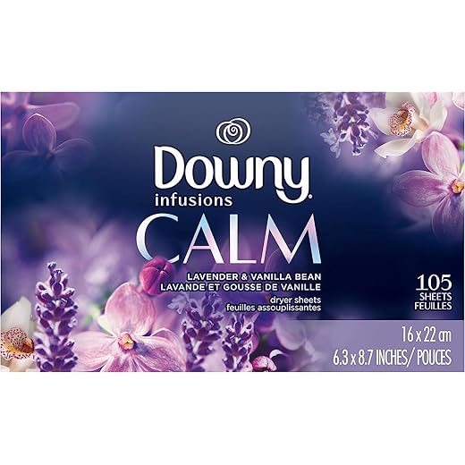 Downy Infusions Dryer Sheets Laundry Fabric Softener, Calm, Lavender & Vanilla Bean, 105 count