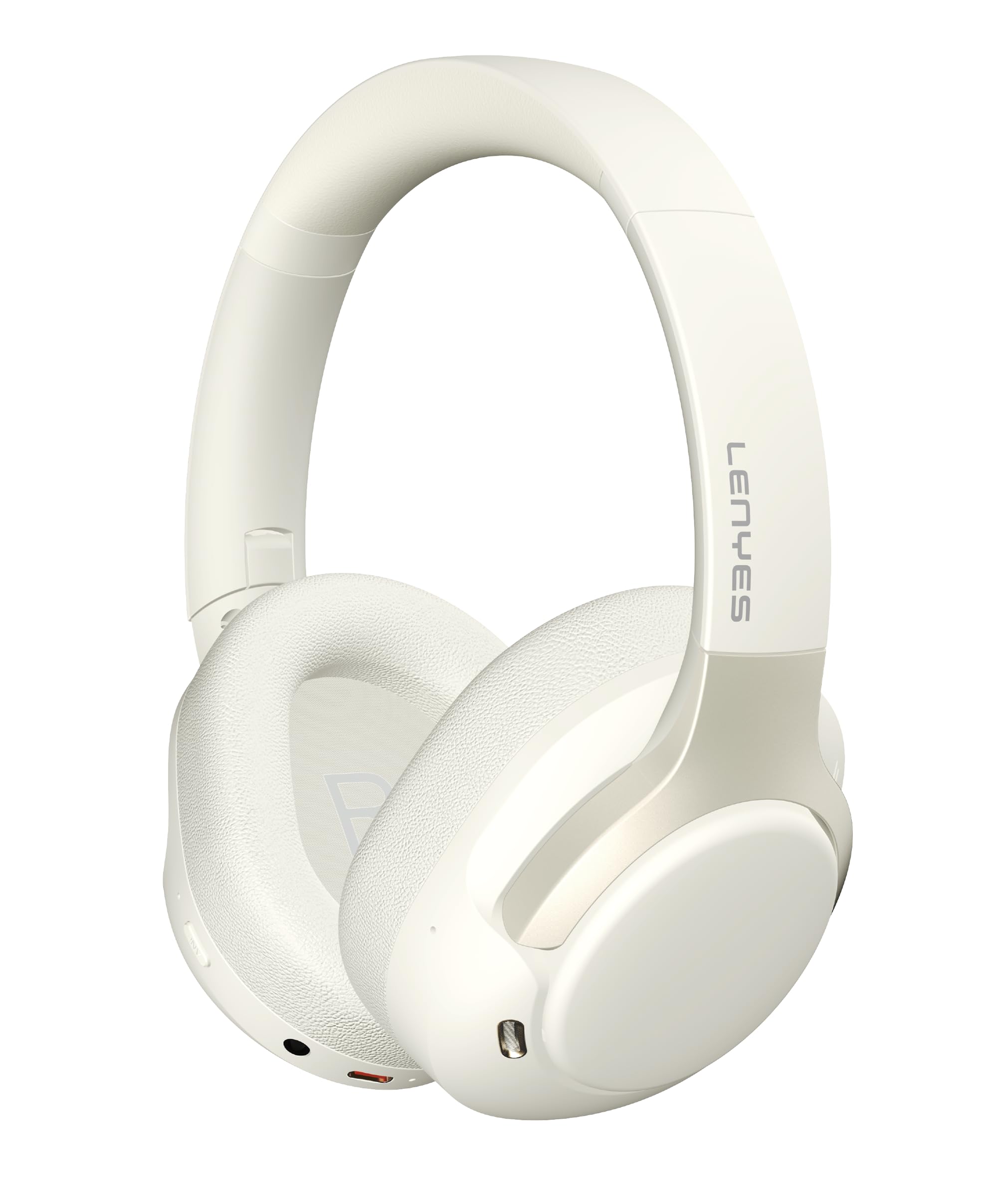 lenyes lh29 anc wireless headphones, active noise cancelling, bluetooth 5.4, 40mm drivers, 30h playtime, dual-feed anc, fast charging, foldable over-ear headset with app control, mic -white