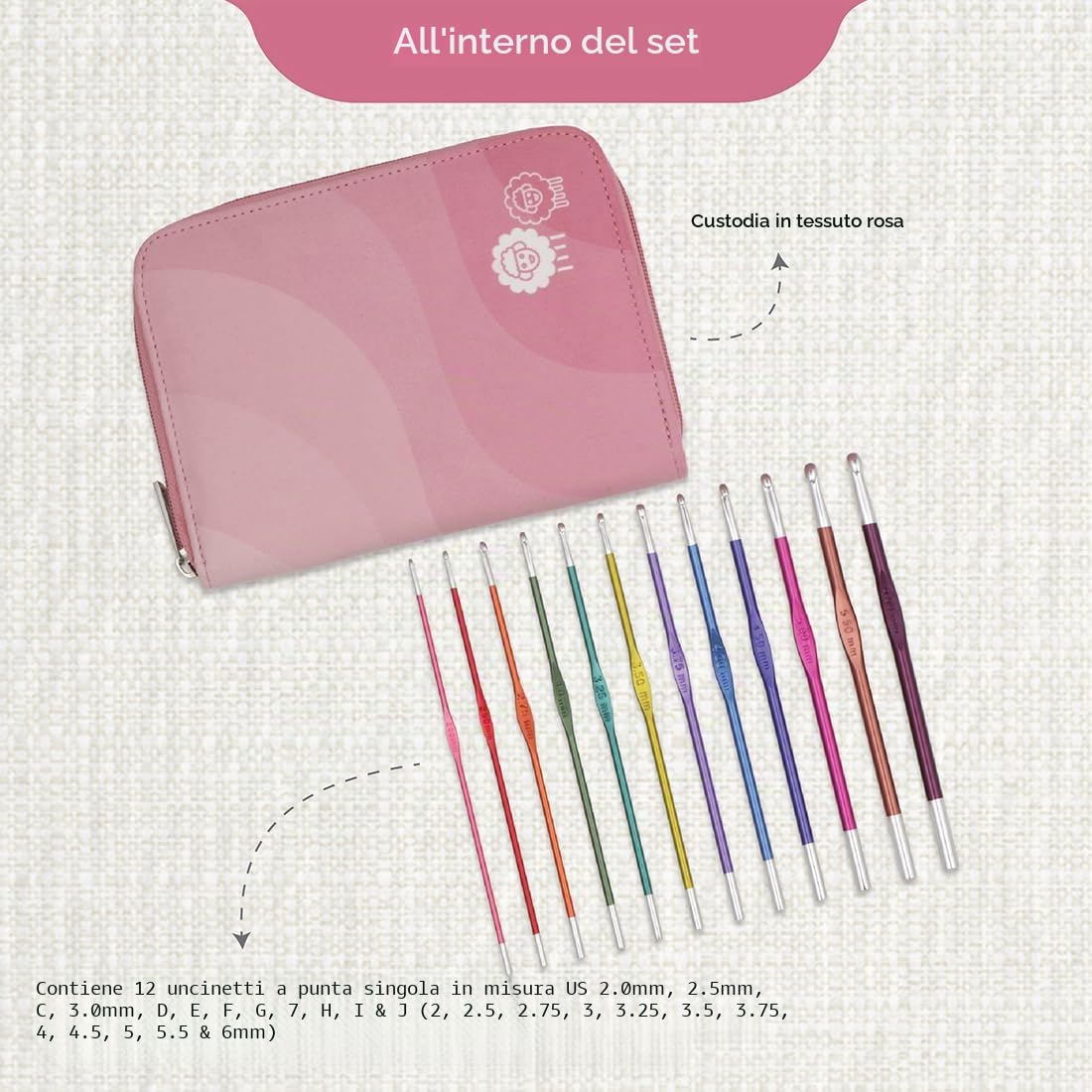 KnitPro Set di uncinetti Zing - 12 uncinetti a punta singola codificati a colori, comodi manici per principianti e confezione regalo