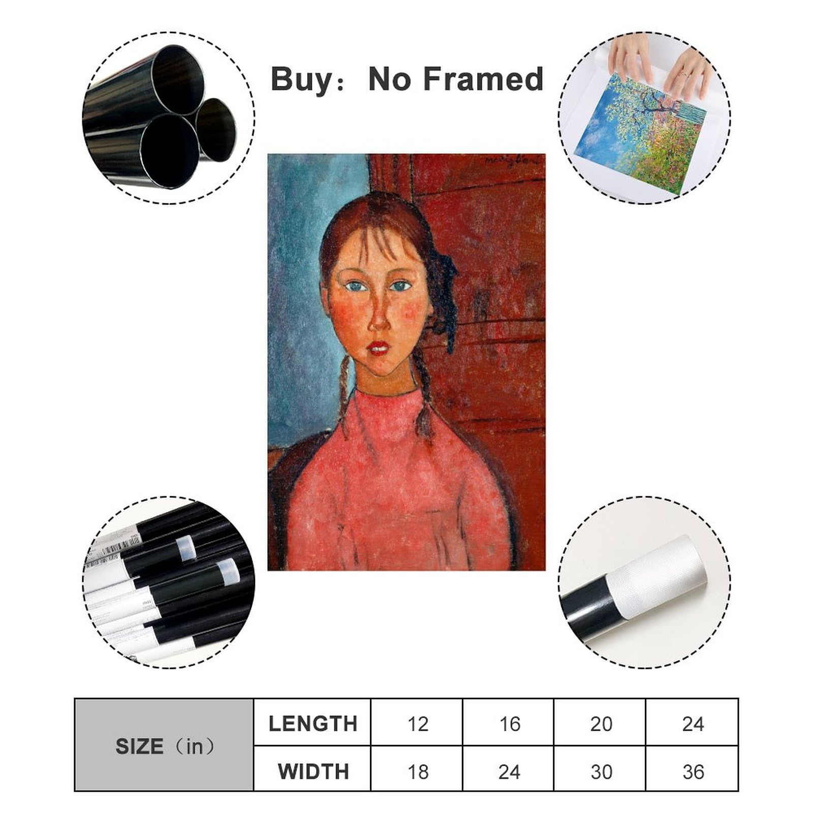 【油絵・模写・原寸大】モディリアーニ『おさげの少女』(P12号、額付き) 油絵・模写・原寸大】モディリアーニ『おさげの少女』(P12号、額