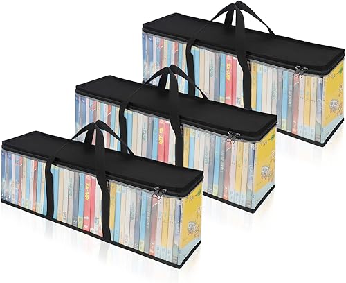 CCidea Bolsas de almacenamiento DC (paquete de 3) bolsa organizadora de medios para DVDsCDdiscos de videojuegos, caja VHS, disco Blu Ray, bolsas de