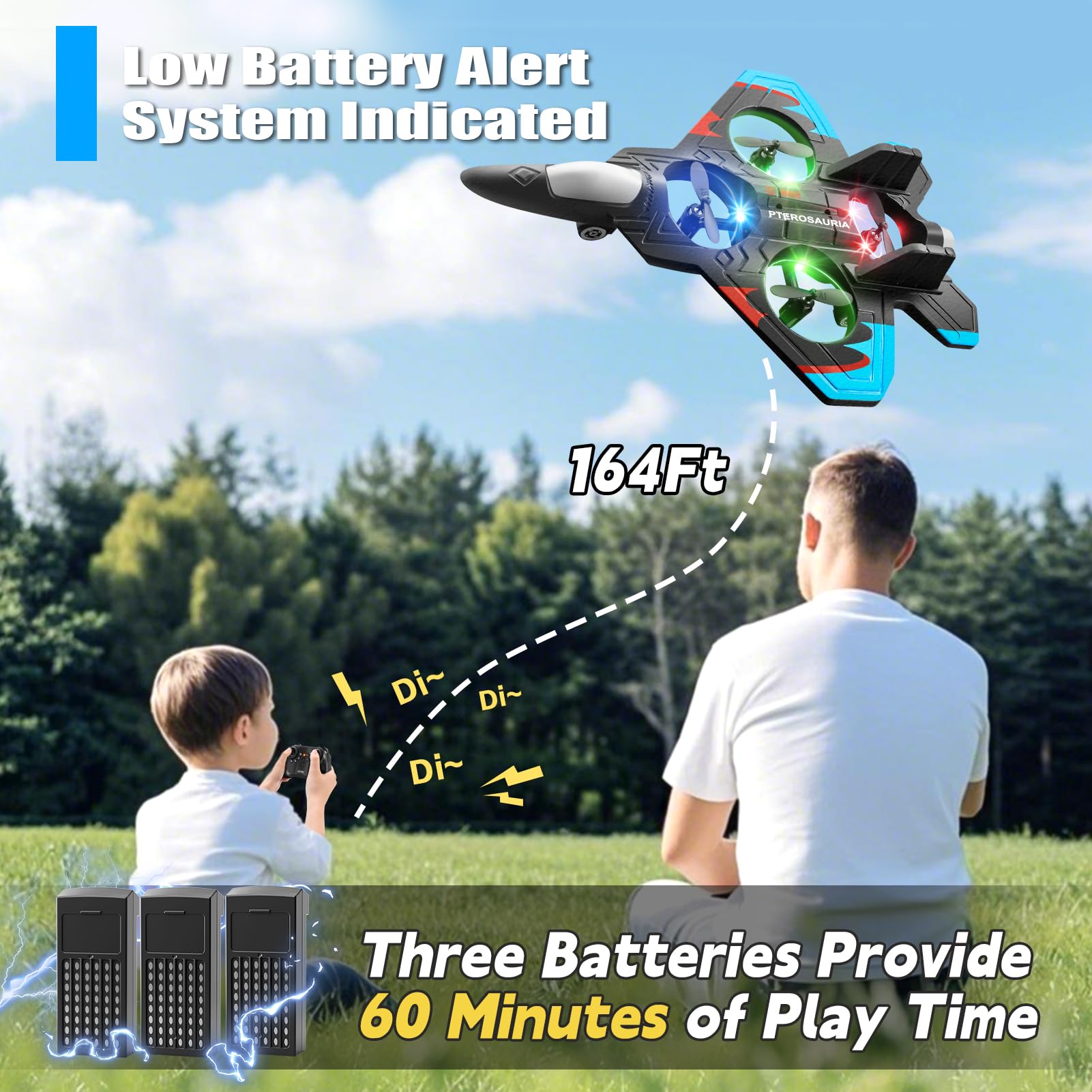 4DRC Aerei RC in schiuma con 3 batterie, aereo RC per bambini e adulti, elicottero, drone, jet da combattimento con luci, giocattolo aereo, regali per bambini, ragazzi, adulti e principianti