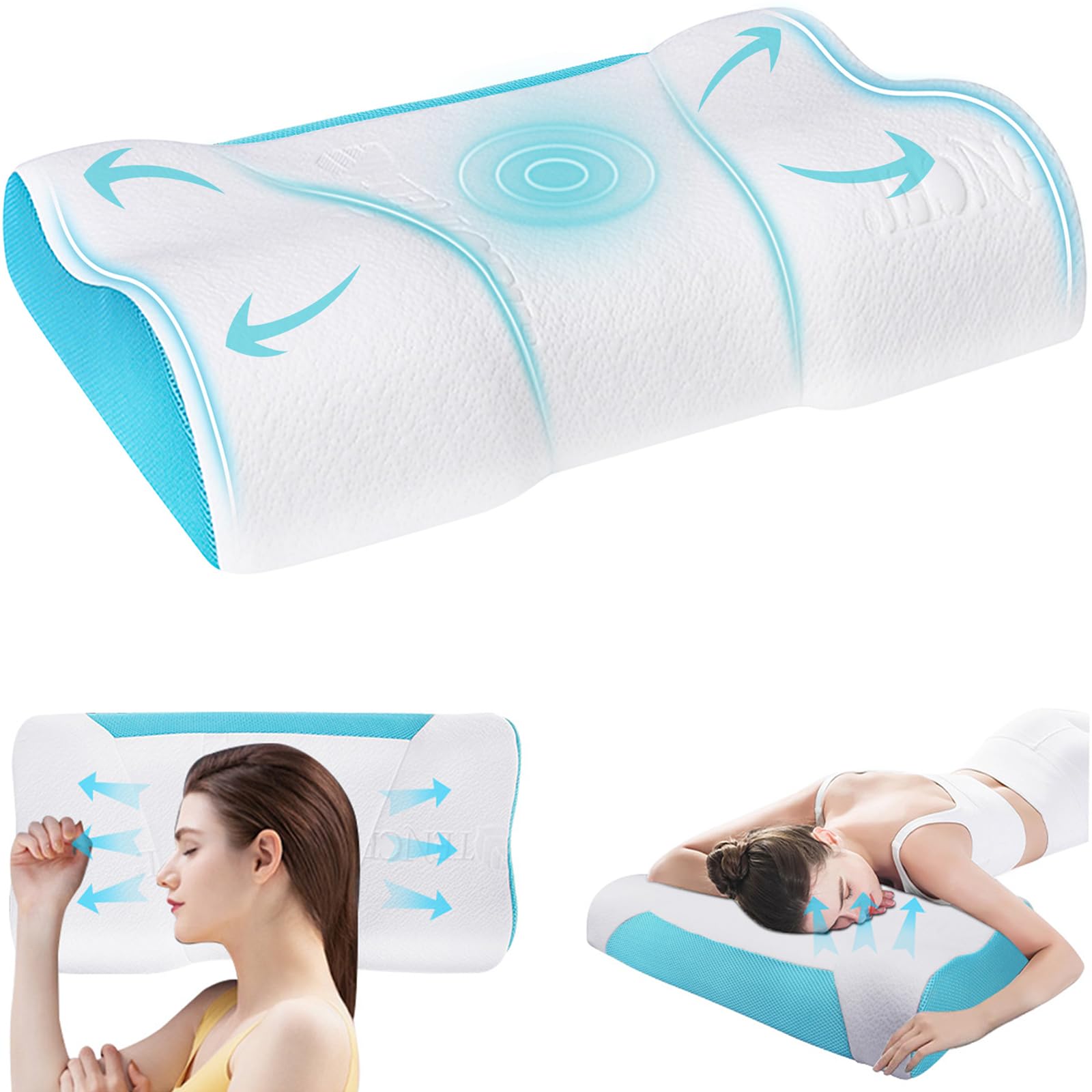 Homarket Memory Foam Pillows Neck Pillow Bed Pillow for Sleeping, Ergonomic Cervical Contour Pillow Neck Support Pillow for Side Back Stomach Sleeper, Orthopedic Pillow for Neck and Shoulder Pain