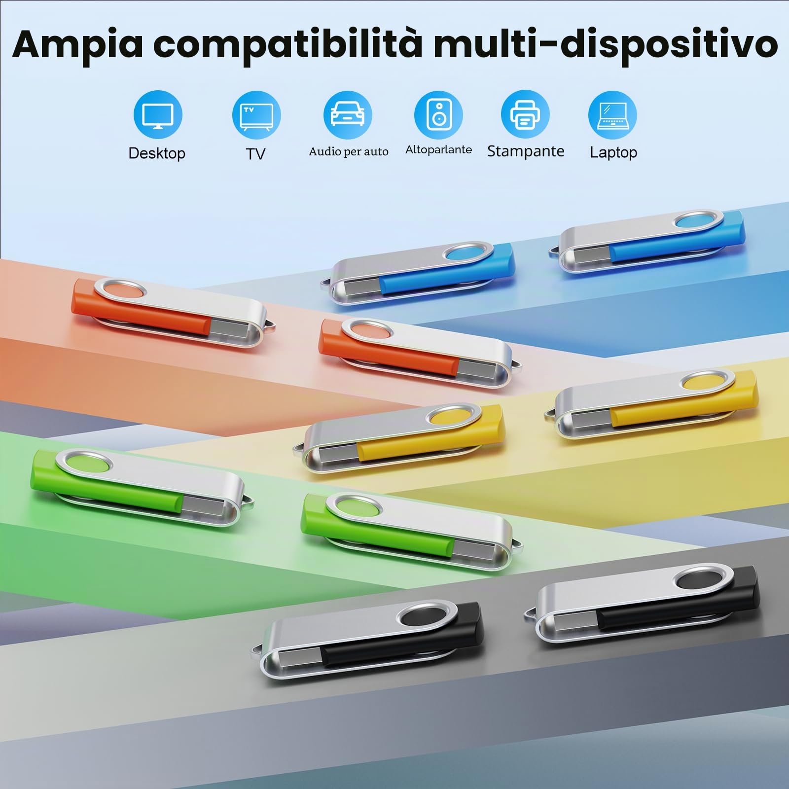 Uflatek Chiavette USB 16GB 10 Pezzi, USB 2.0 Pendrive 16GB, Memoria USB con Design Rotante, Chiavetta USB per PC Laptop TV, Multicolore