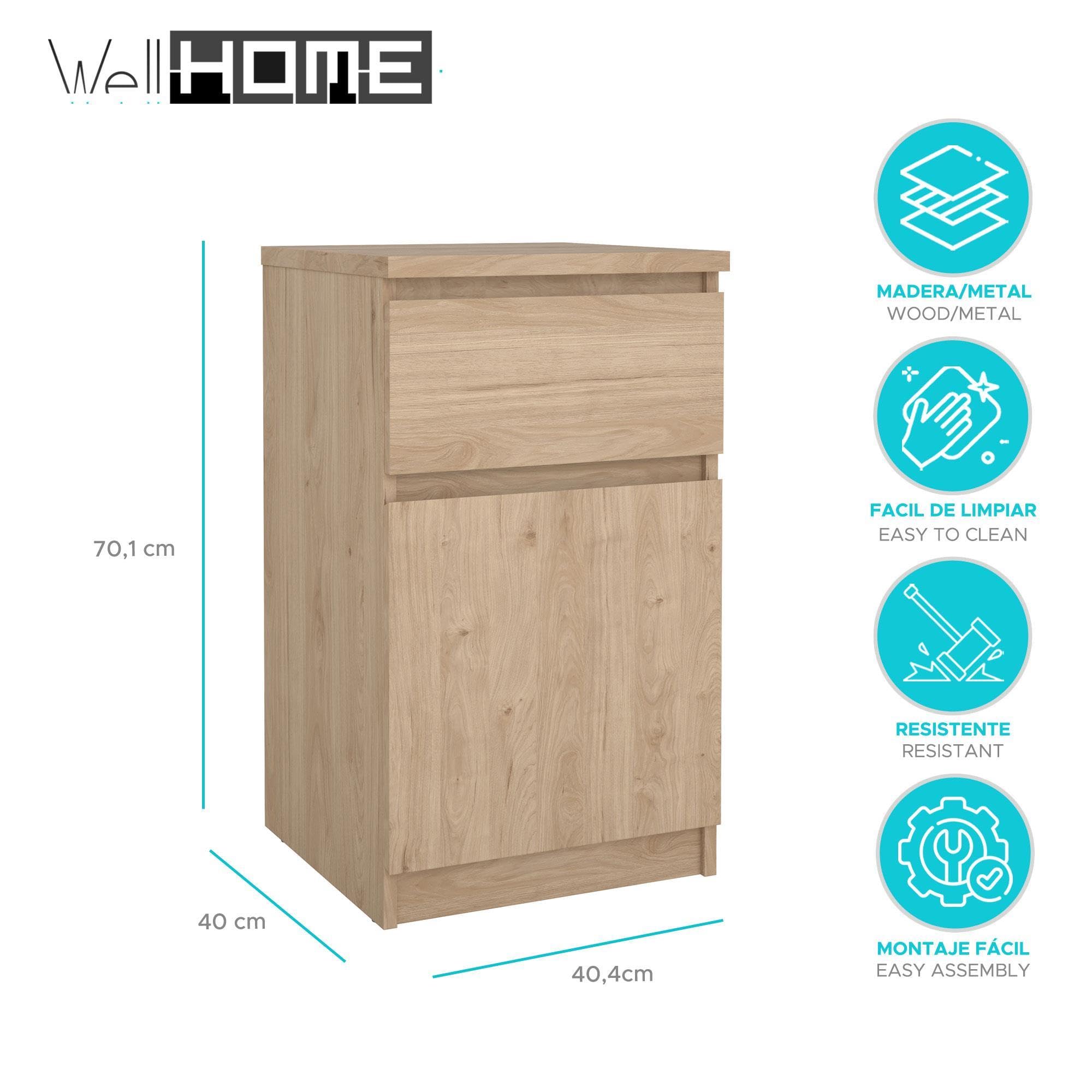 Juego de 2 Mesitas de Noche, Mesas Auxiliares SIL Oak con 1 Puerta y 1 Cajón,Color Jackson Hickory, 41 x 40 x 70 cm