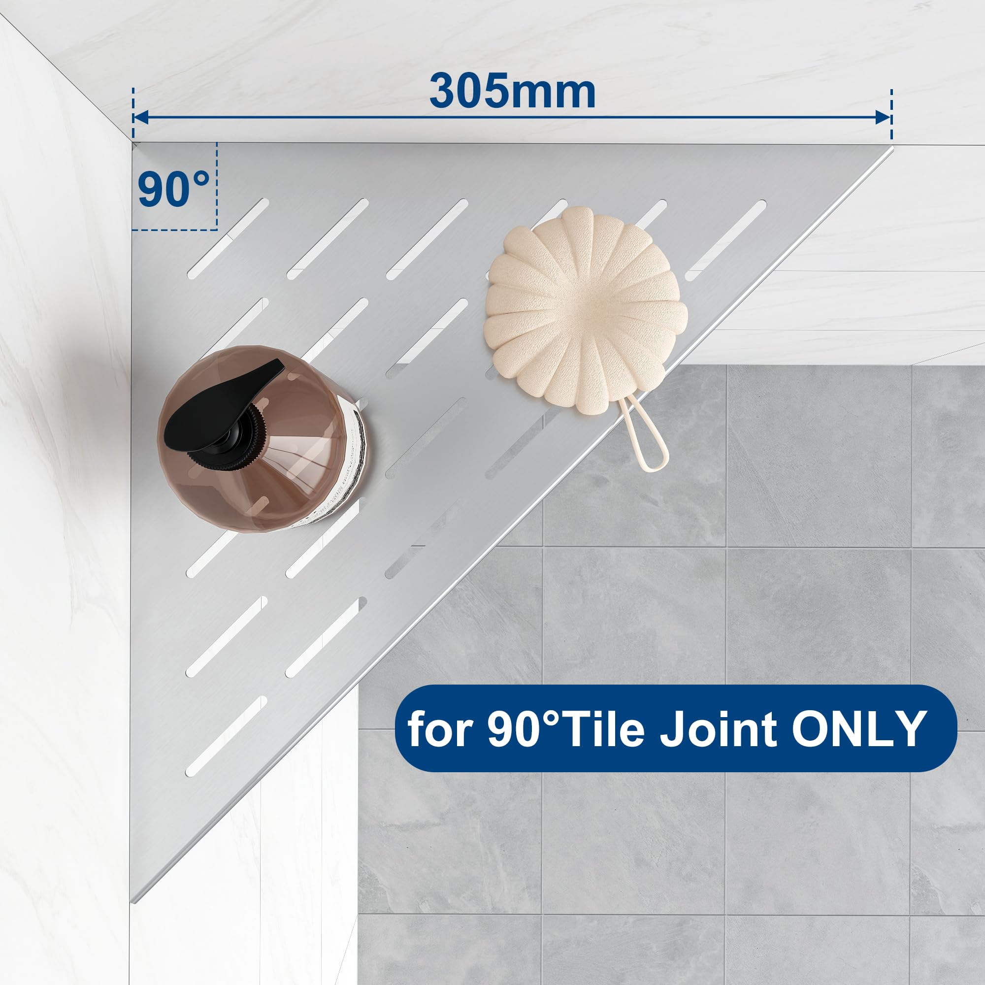 Qeke 90° Tile Corner Shelf, triangular Shower Shelf NO Drill required, Bathroom Organiser on Tile Wall - Image 2