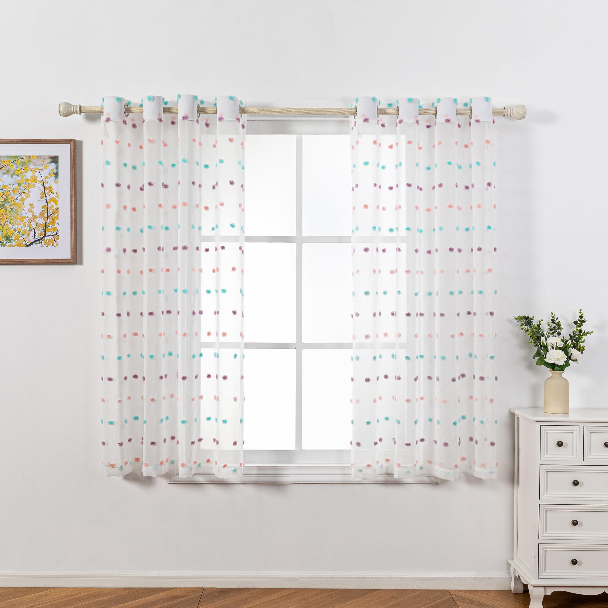 MYSKY HOME Gardinen mit Ösen Vorhang Kurz Kinderzimmer Voile Vorhänge Modern für Kinderzimmer Gardine Regenbogen Sticken Halbtransparent Schiebevorhang Wohnzimmer 2er Set Farbig H 160 x B 140 cm