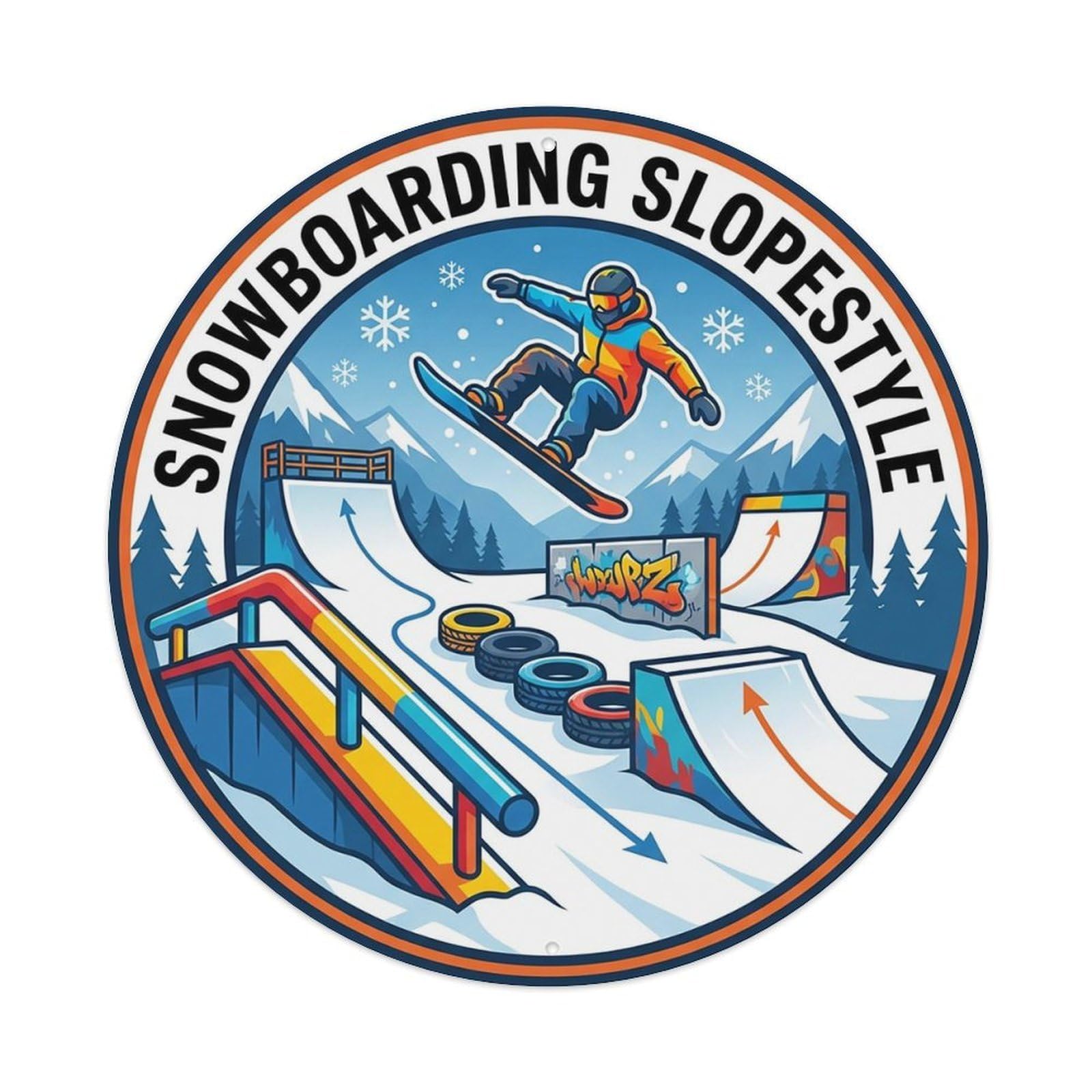 Vintage Snowboarding Slopestyle Extreme Sports Vintage Metal Tin Sign Plaque Wall Decor for Cafe, Club Bar, Office, Garden Metal Poster 8x8Inch