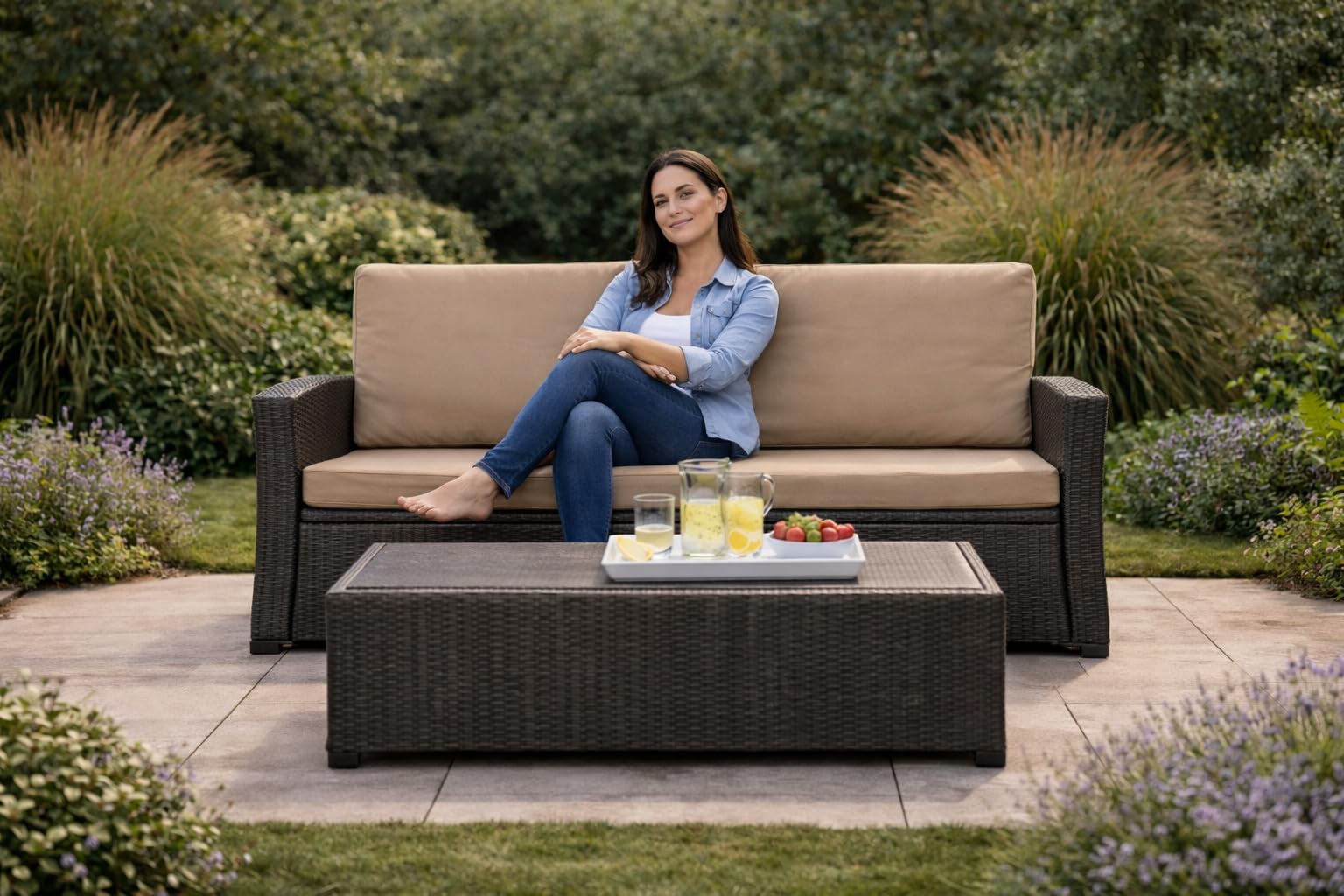 Bankkissen Sitzkissen für Gartenbank polyrattan, Bequeme Sitzkissen für Gartenbänke – ideale Gartensofa Polster für Hollywoodschaukel (Beige, 170x50x50 cm)
