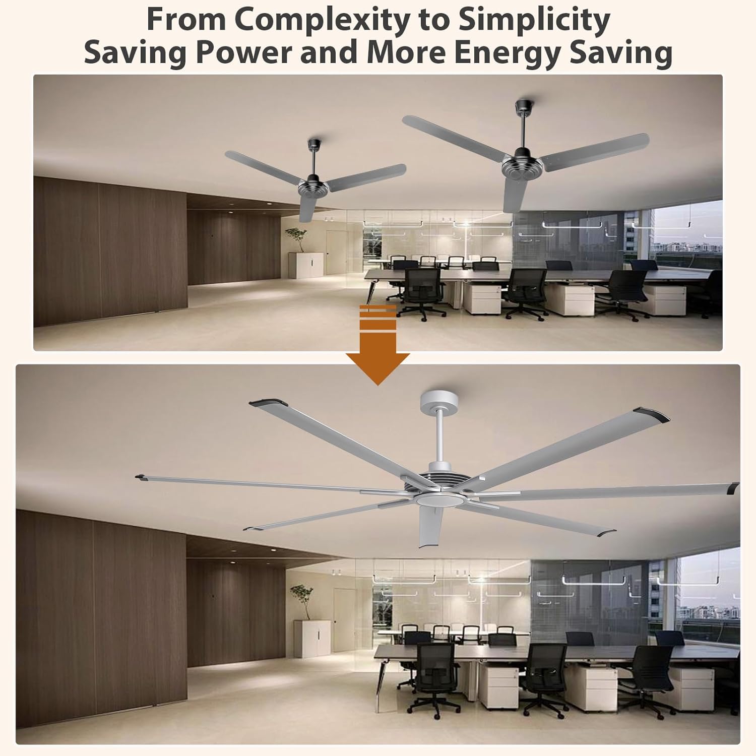 100" Large Commercial Ceiling Fan Lights & Remote - Damp-Rated Outdoor Ceiling Fans for Patios, Modern Industrial Design, 6-Speed, Dimmable LED, Use for House, Shop, Garage, Silver