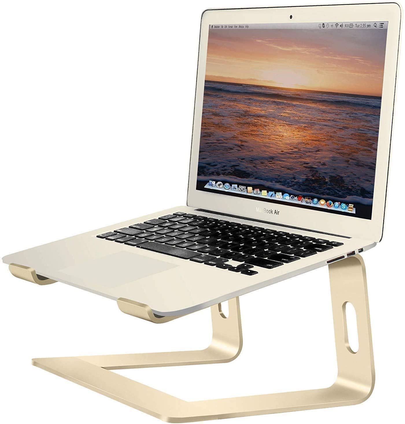 SOUNDANCE Laptop Stand, Aluminum Computer Riser, Ergonomic Laptops Elevator for Desk, Metal Holder Compatible with 10 to 15.6 Inches Notebook Computer, Champagne Gold