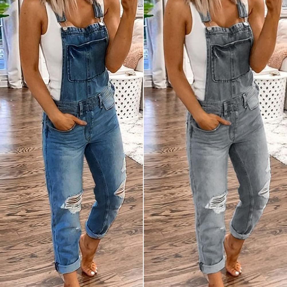 shownicer Salopette en Jeans Femme Sans Manches Combinaison Couleur Unie Denim Overalls Avec Poches
