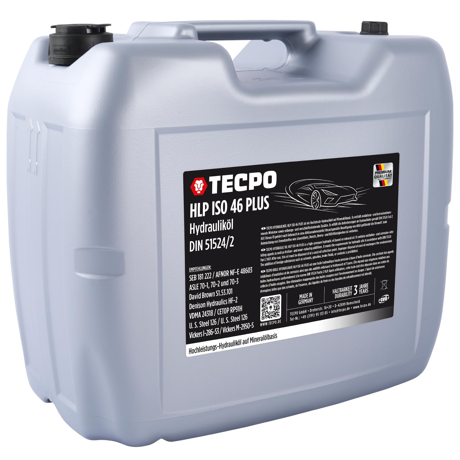 TECPO Aceite hidráulico 20 litros HLP 46 ISO VG viscosidad hidráulico fluido hidráulico fluido hidráulico para alta presión