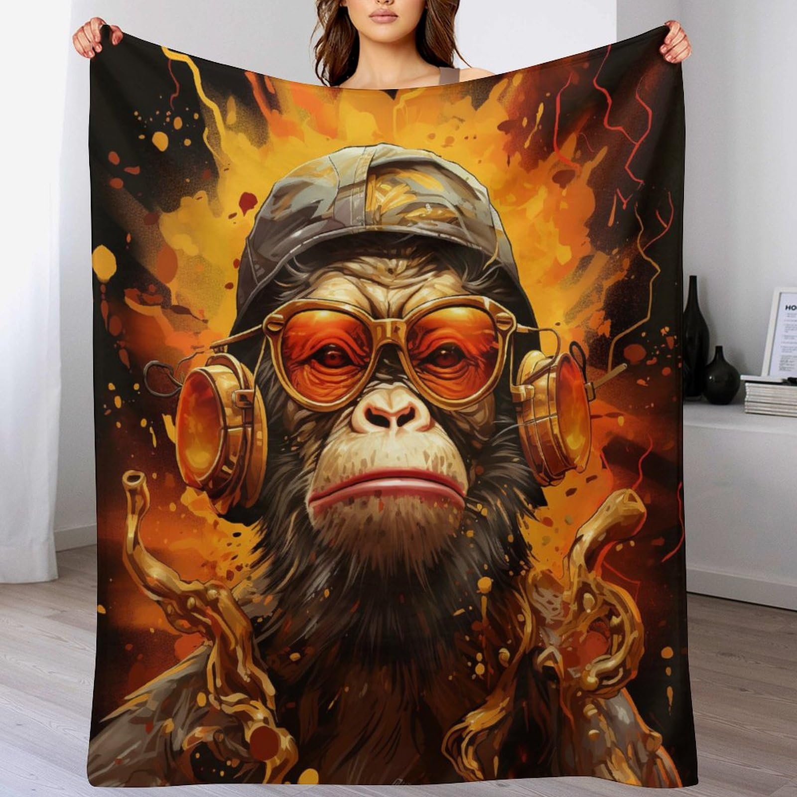 Couverture polaire singe en flannel douce pour lit et canapé de 140x180cm