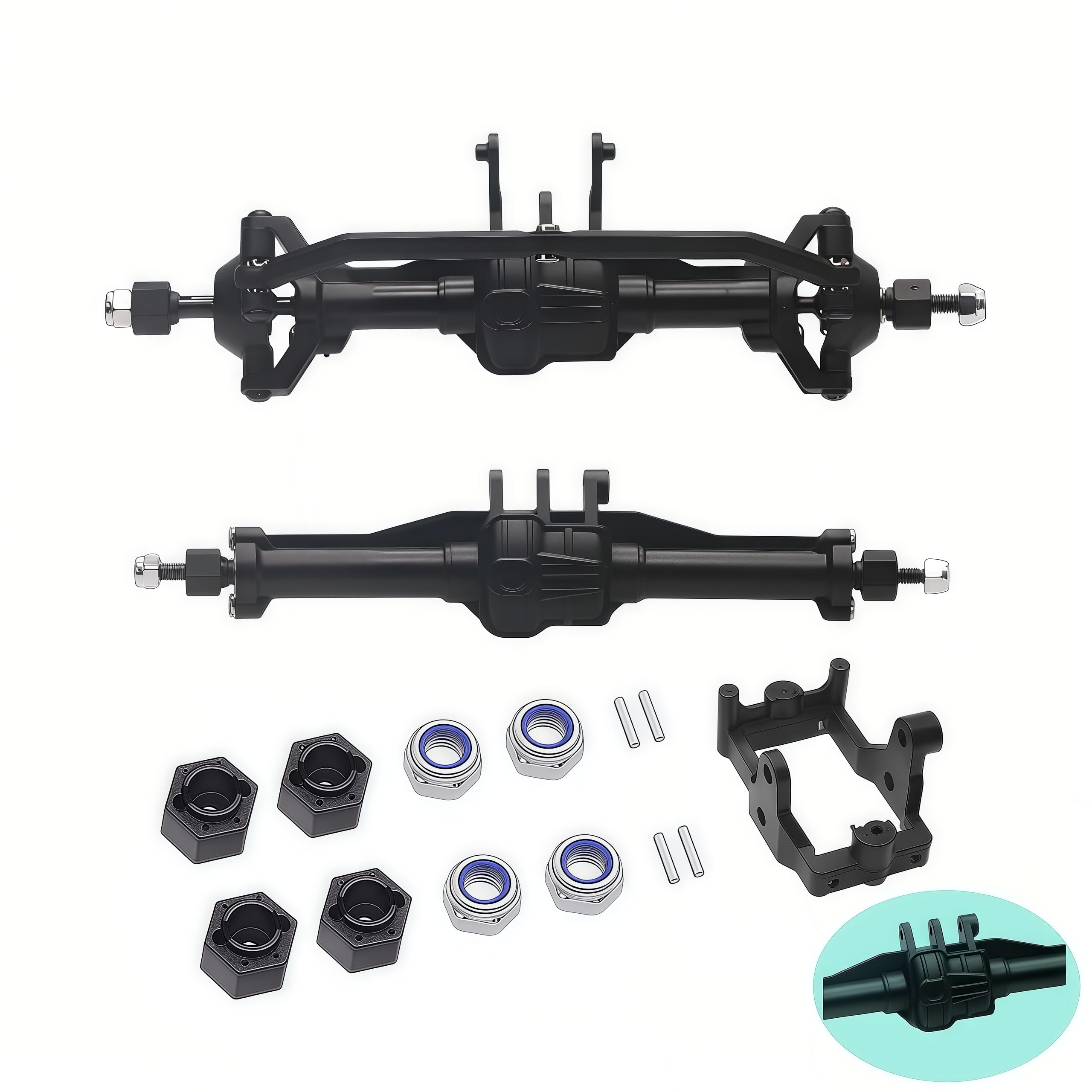 TRX4M Axles Complete Set- TRX4M Front & Rear Straight Axle Assembly Direct Fit for TRX-4M 1/18 RC Crawler (Fits Bronco/F150) - OEM Replacement & Upgrade Parts (Differential Cover -2)