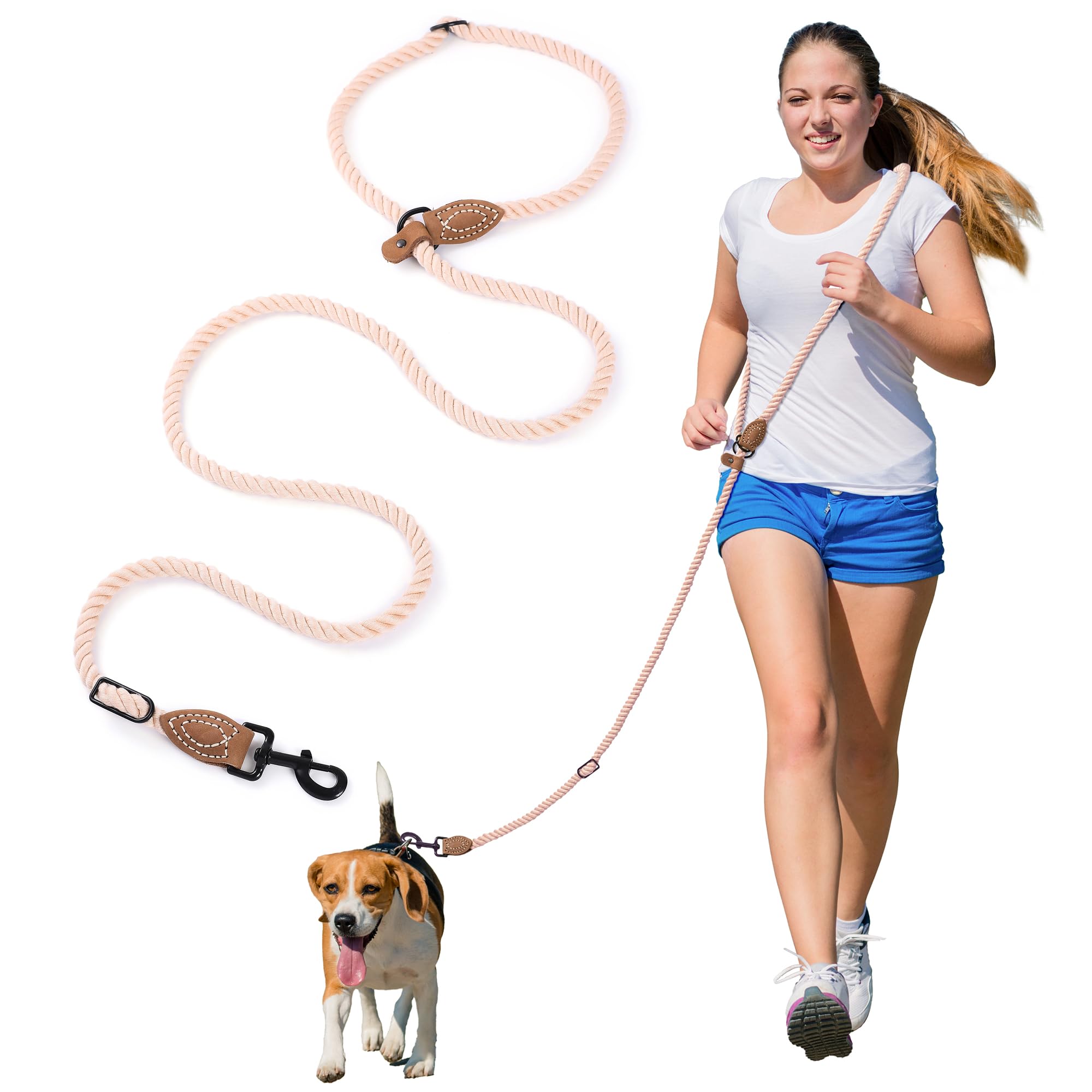Mile High Life Hands Free Dog Leash, Crossbody Waist Leash with Genuine Leather Connection, Multifunctional Adjustable Slip Lead for Dog Walking